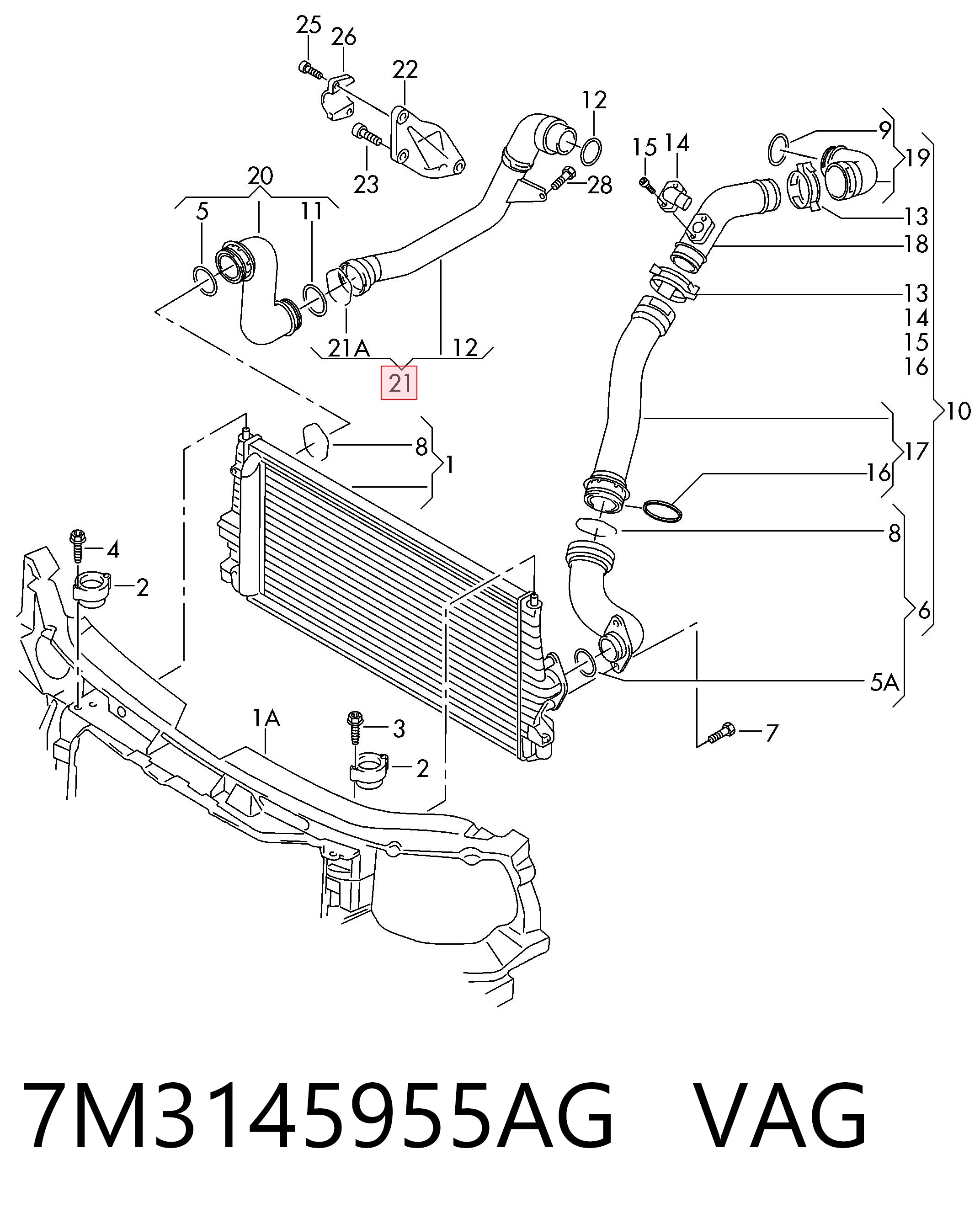 7M3145955AG VAG Mangueira (cano derivado) de intercooler