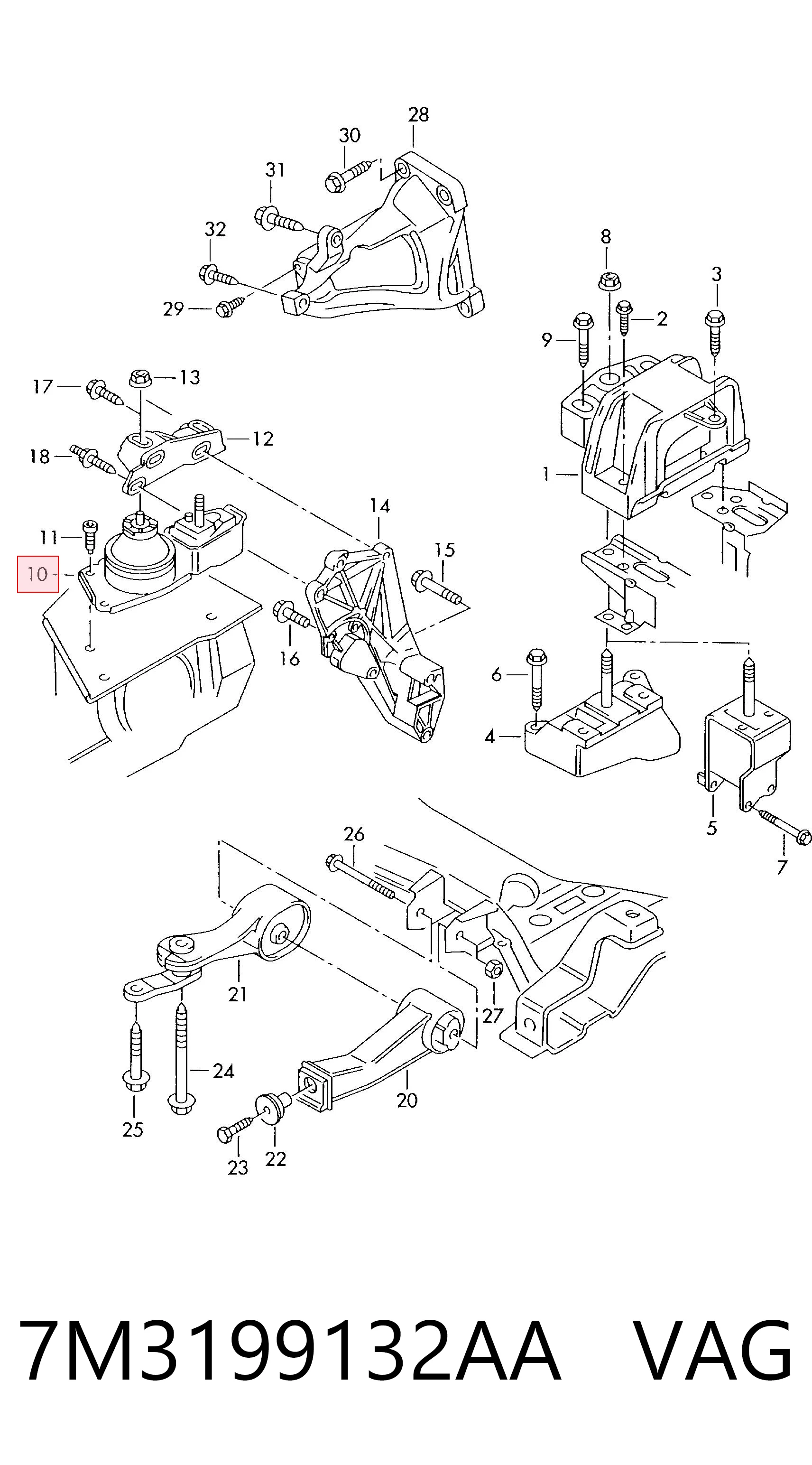 7M3199132AA VAG Coxim (suporte) direito de motor