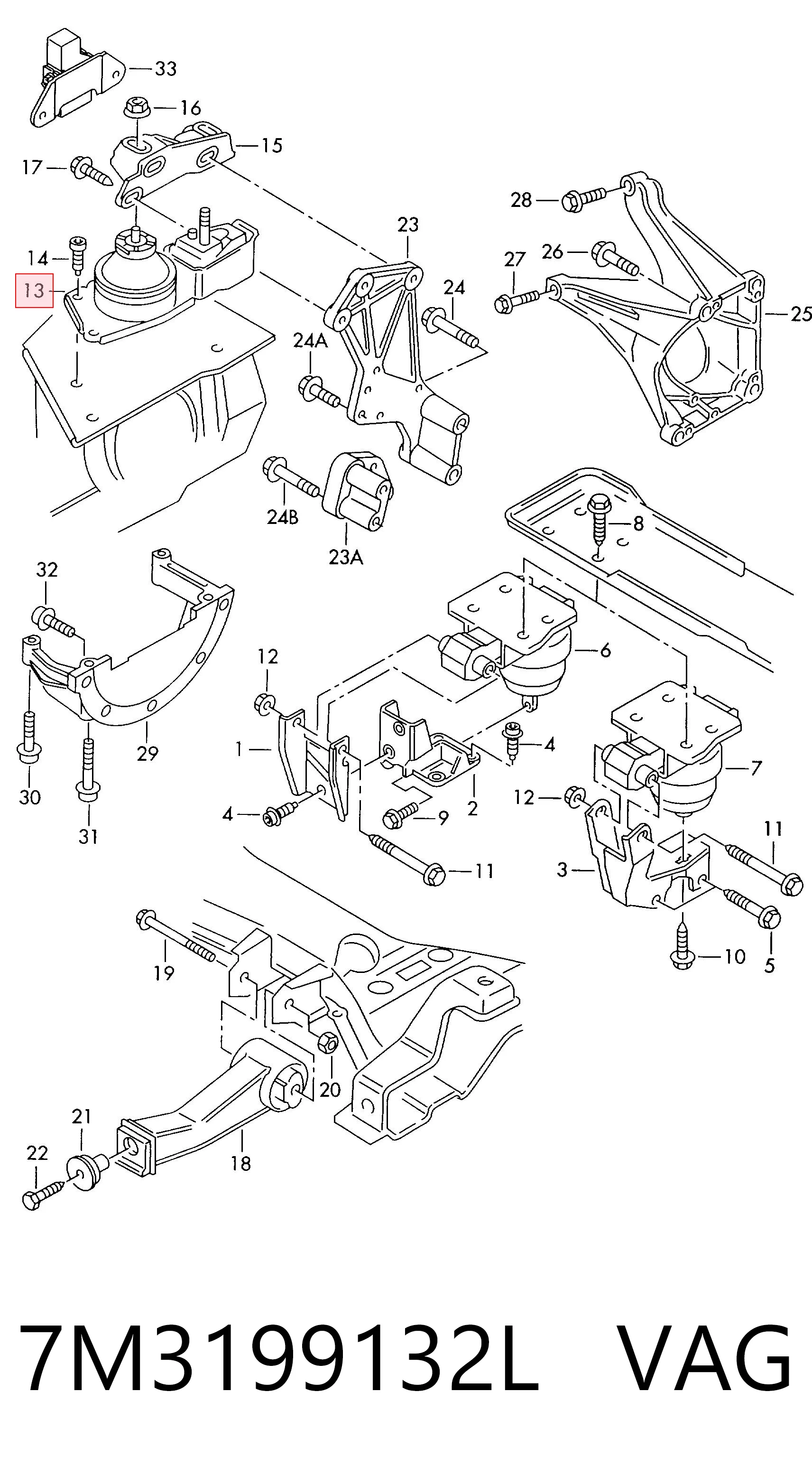 7M3199132L VAG Coxim (suporte) direito de motor
