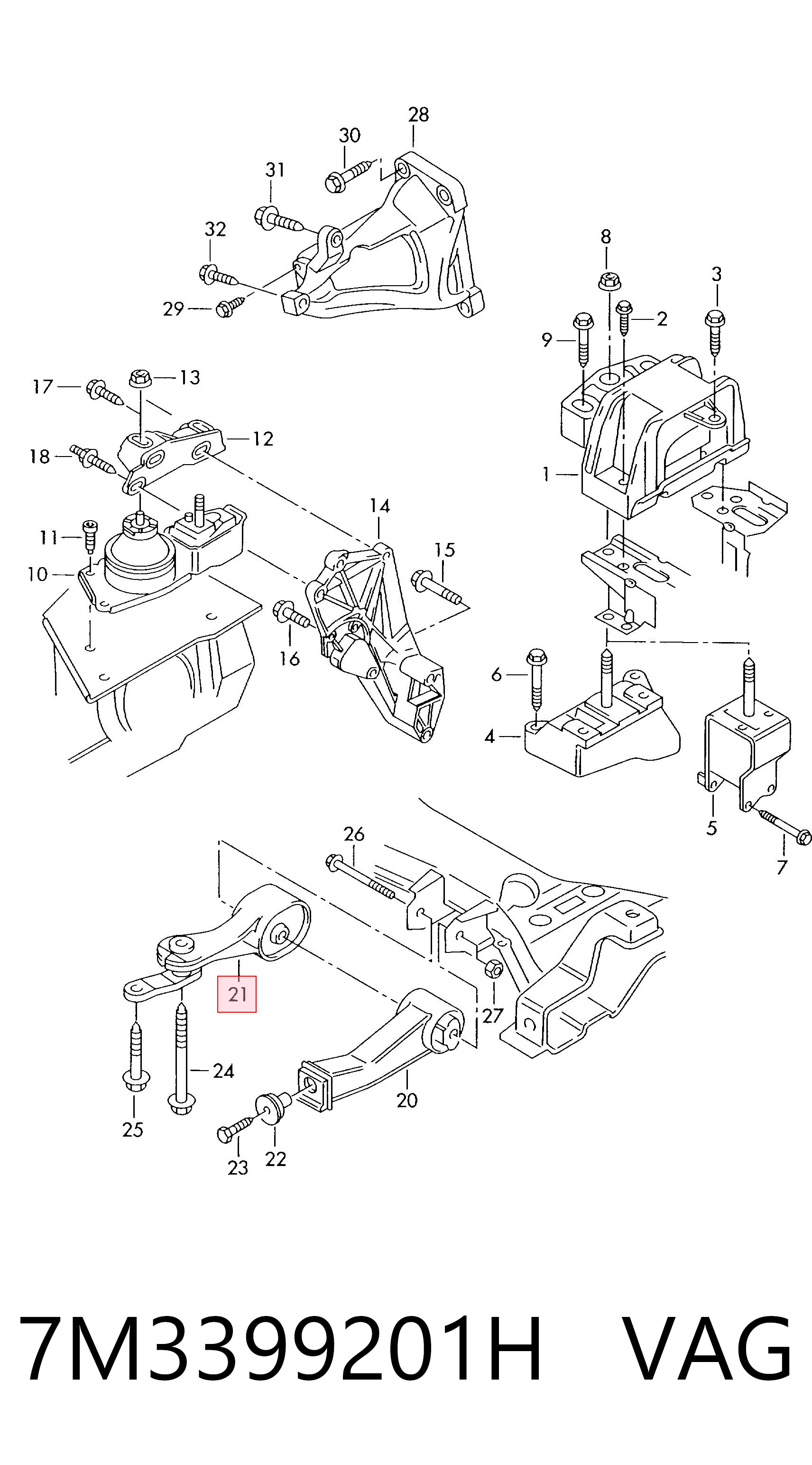 7M3399201H VAG Coxim (suporte) traseiro de motor