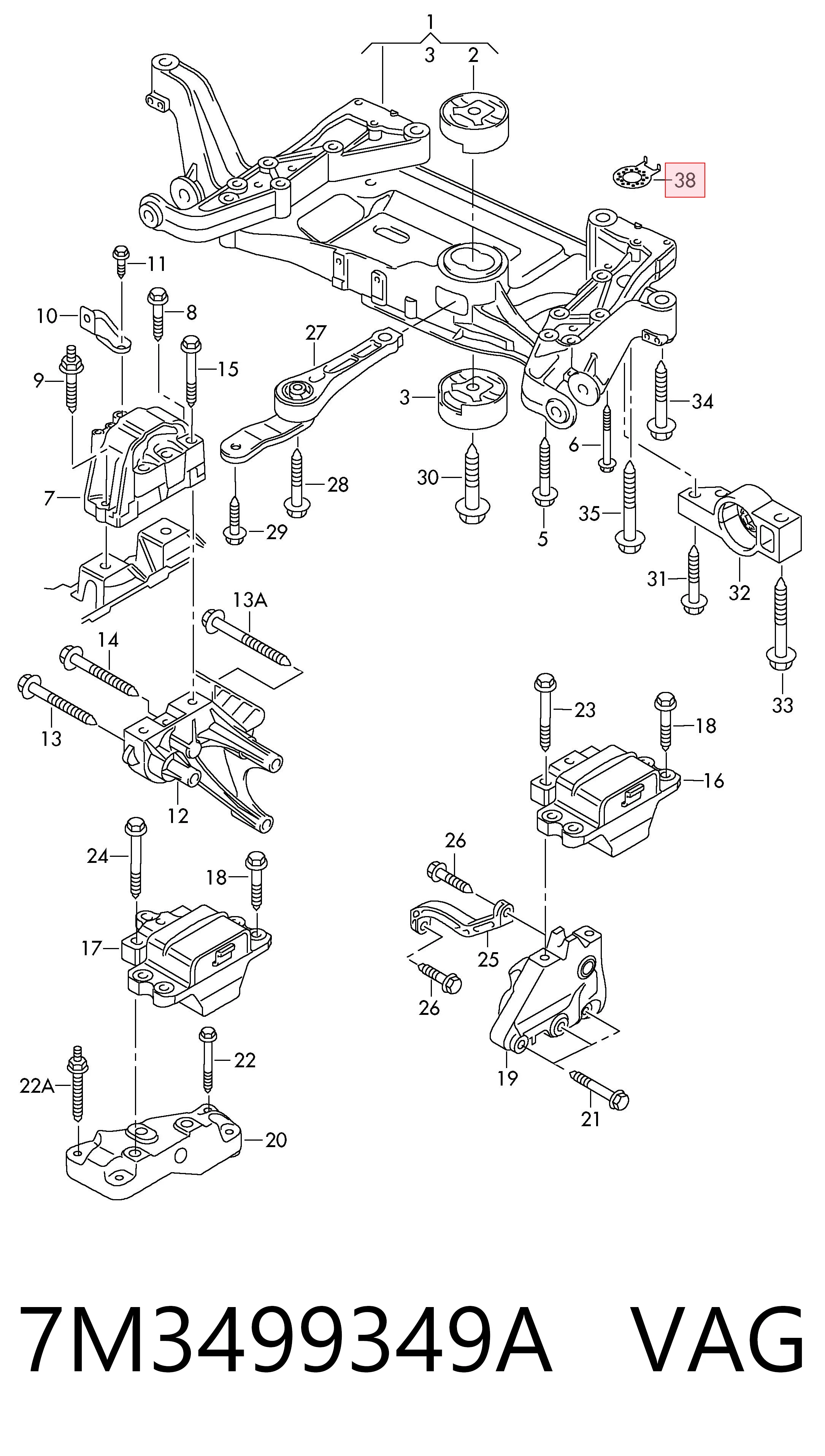 7M3499349A VAG Viga de suspensão dianteira (plataforma veicular)