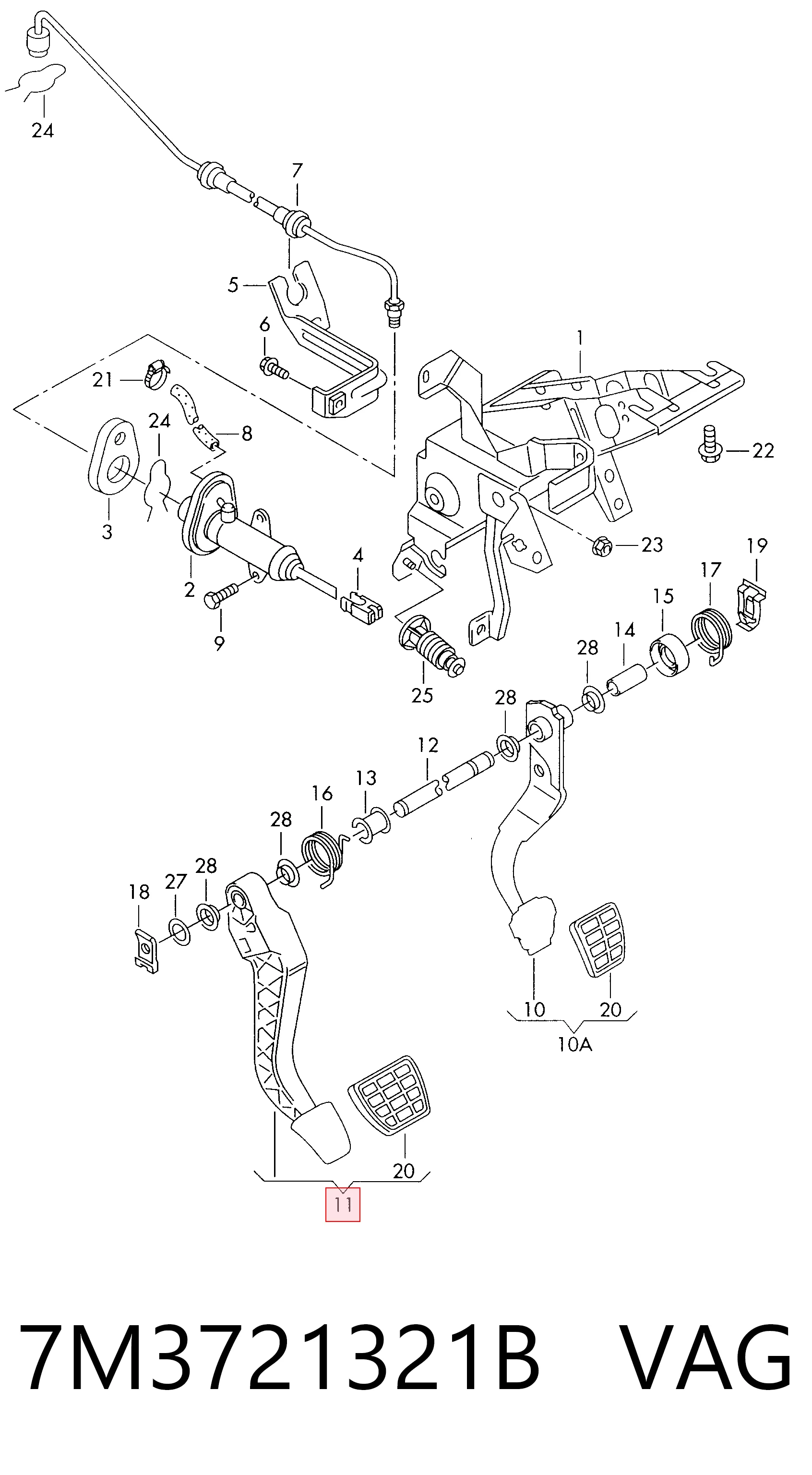 7M3721321B VAG Pedal de embraiagem