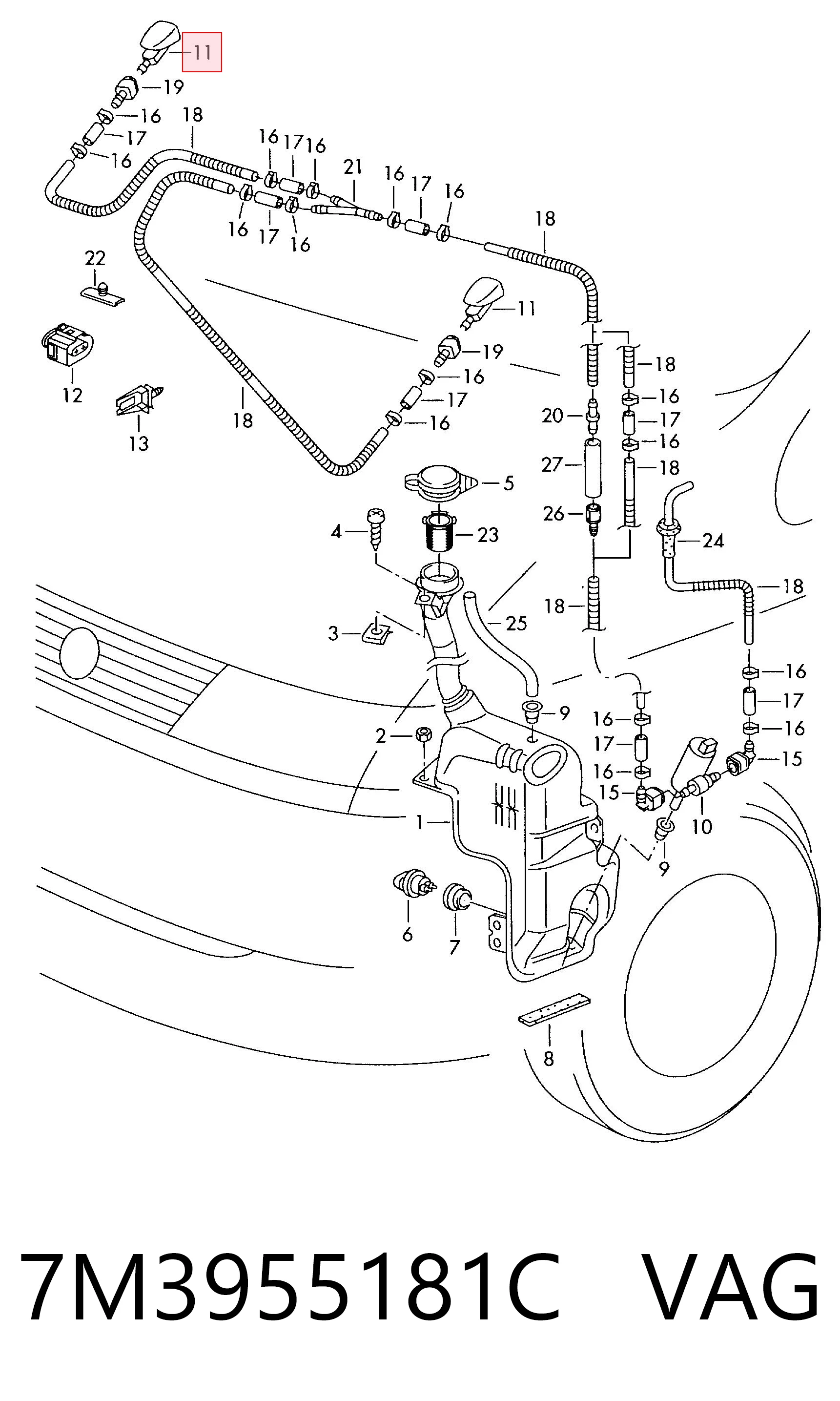 7M3955181C VAG Injetor de fluido para lavador de pára-brisas
