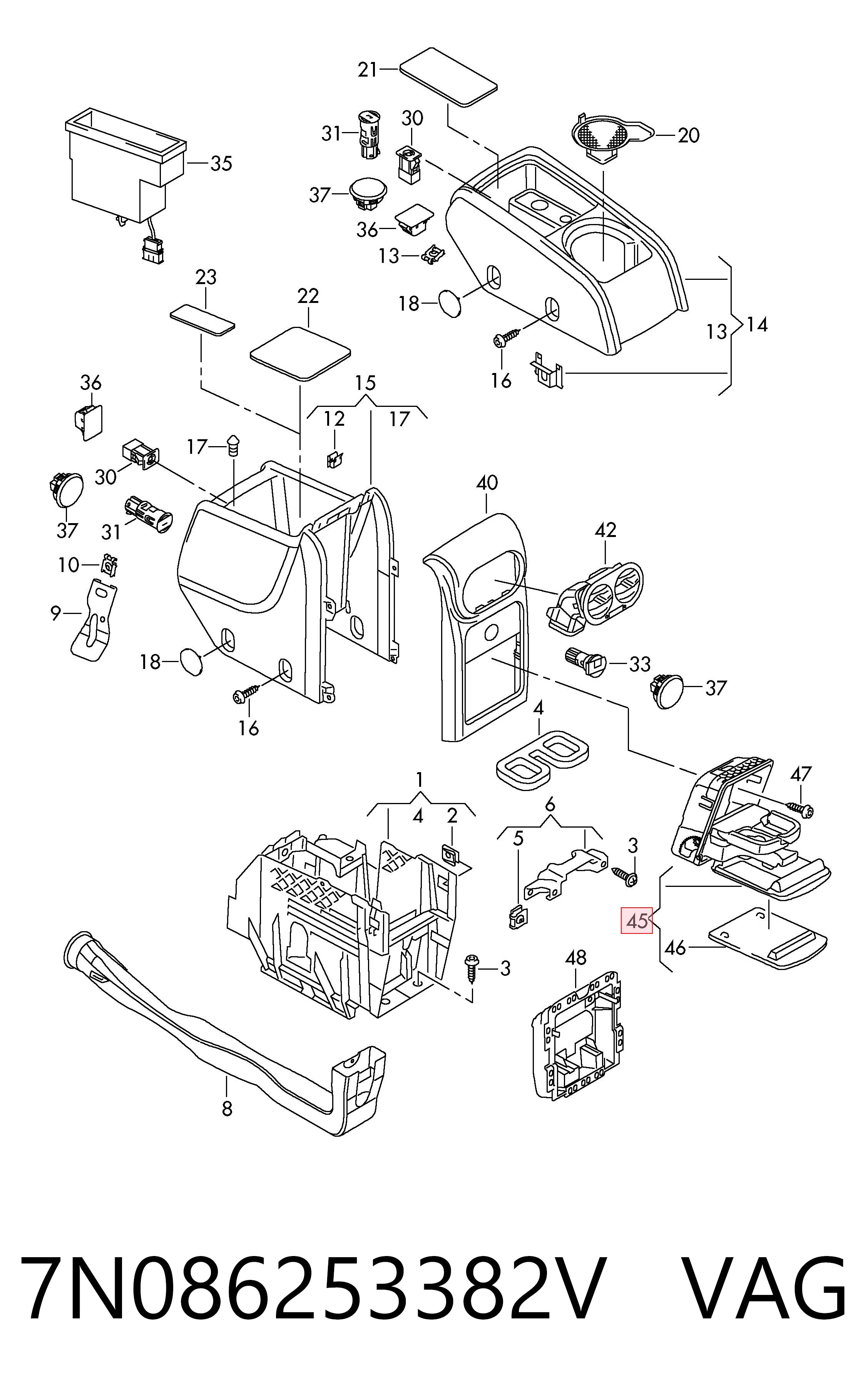 7N086253382V VAG Suporte para copos no "painel de instrumentos"