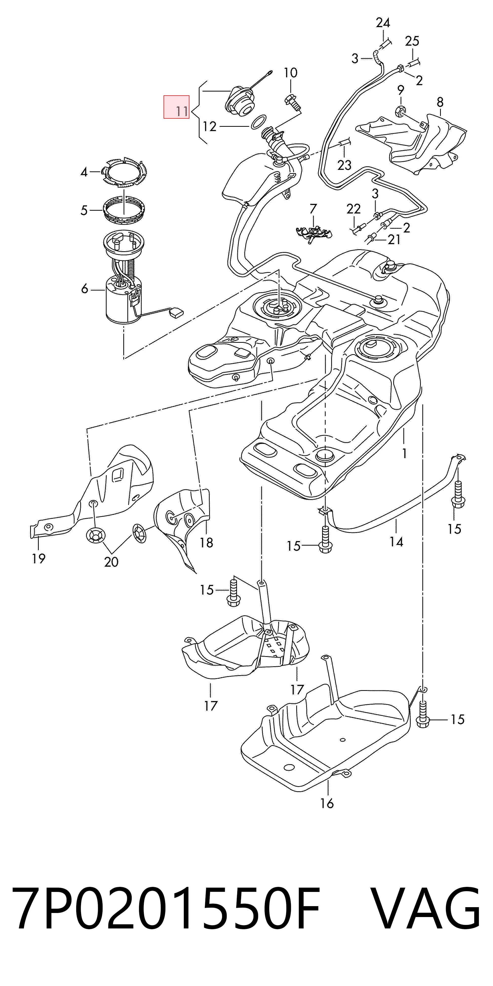 Tampa (tampão) do tanque de combustível para Volkswagen Touareg II 7P5, 7P6