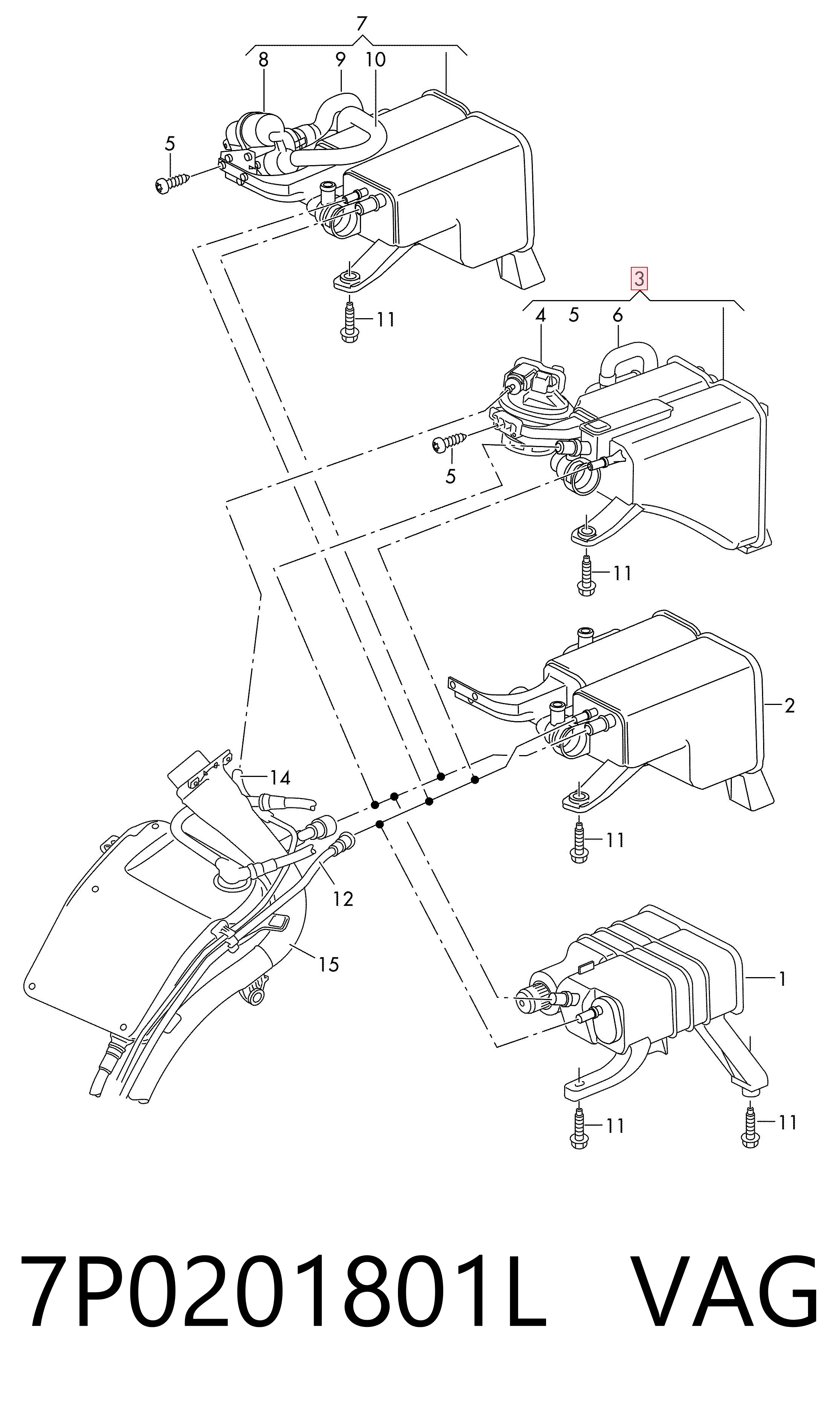 Adsorvedor dos vapores de combustível para Volkswagen Touareg II 7P5, 7P6