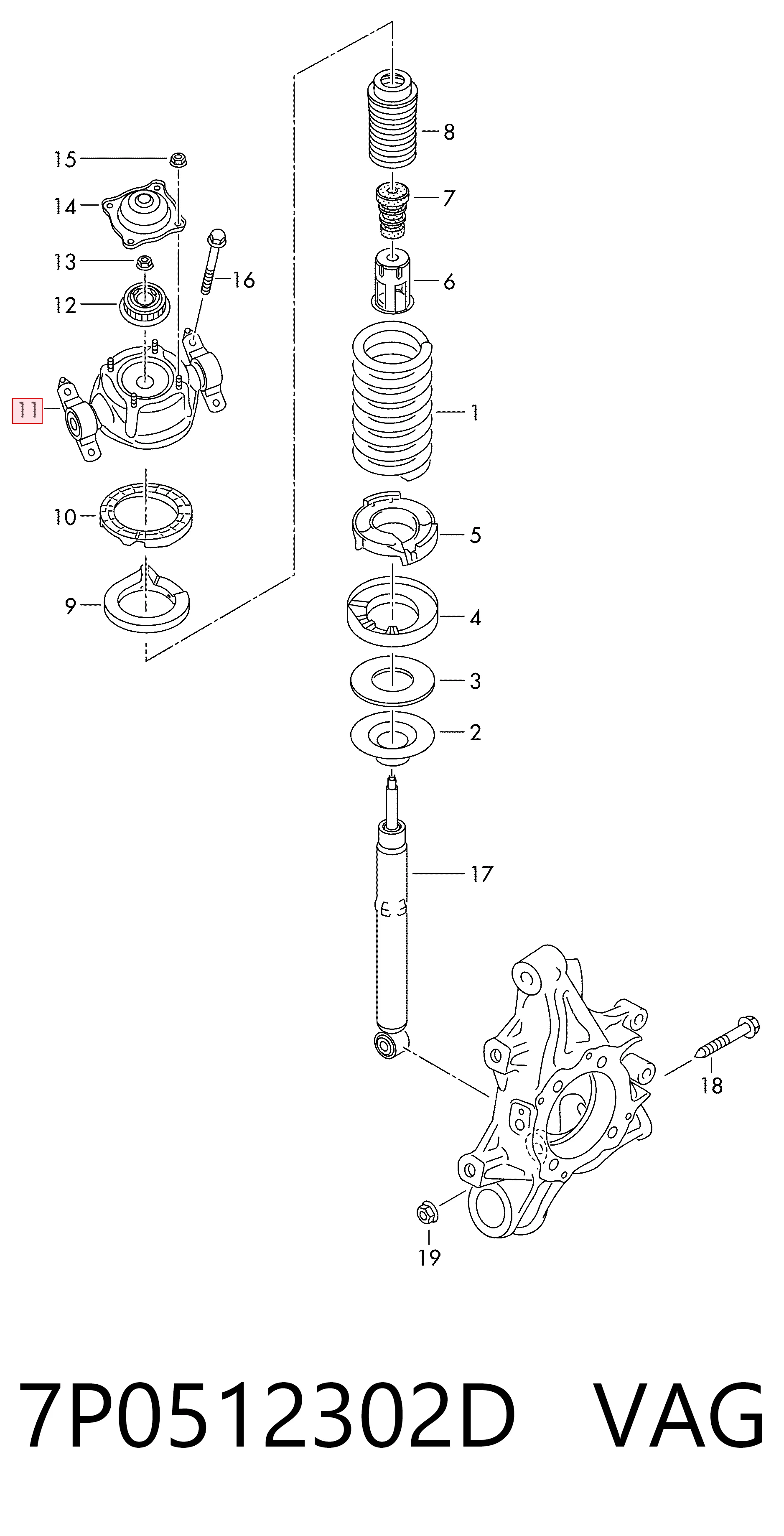 Suporte de amortecedor traseiro direito VAG 7P0512302D preço, a partir de 230,29 USD