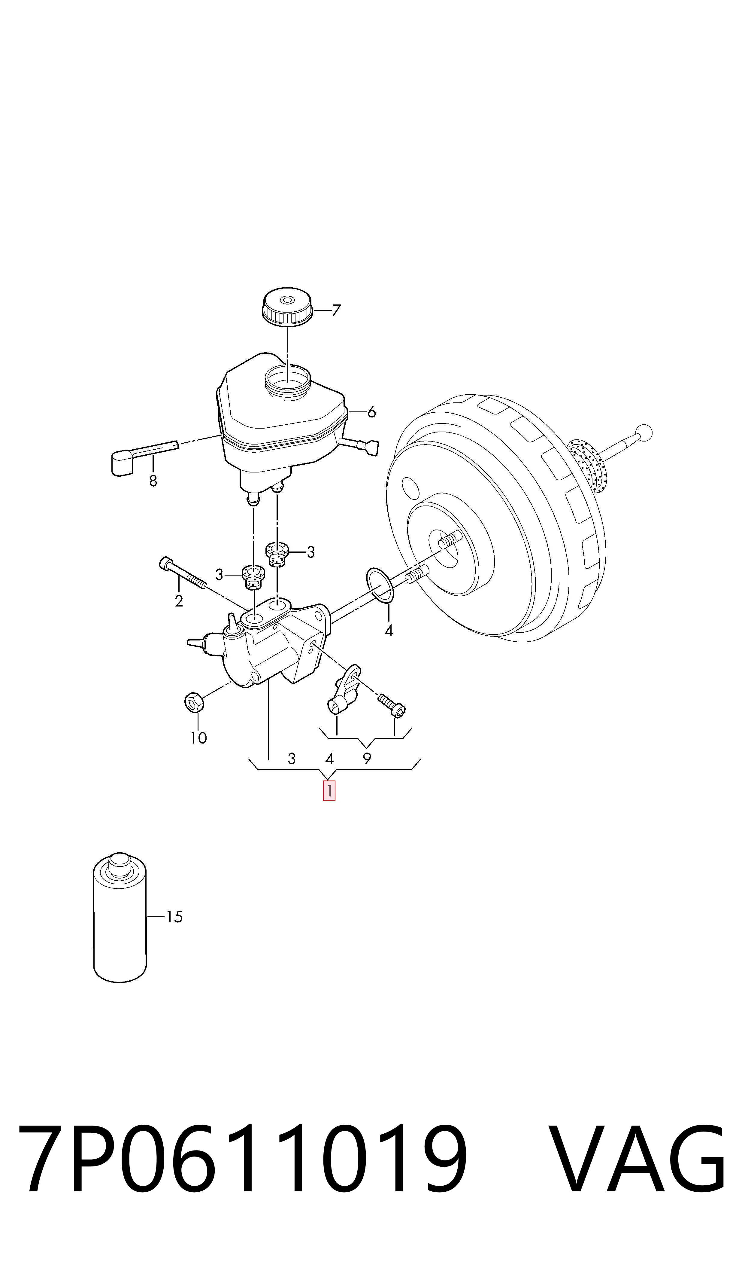 Cilindro mestre do freio Volkswagen Touareg II 7P5, 7P6