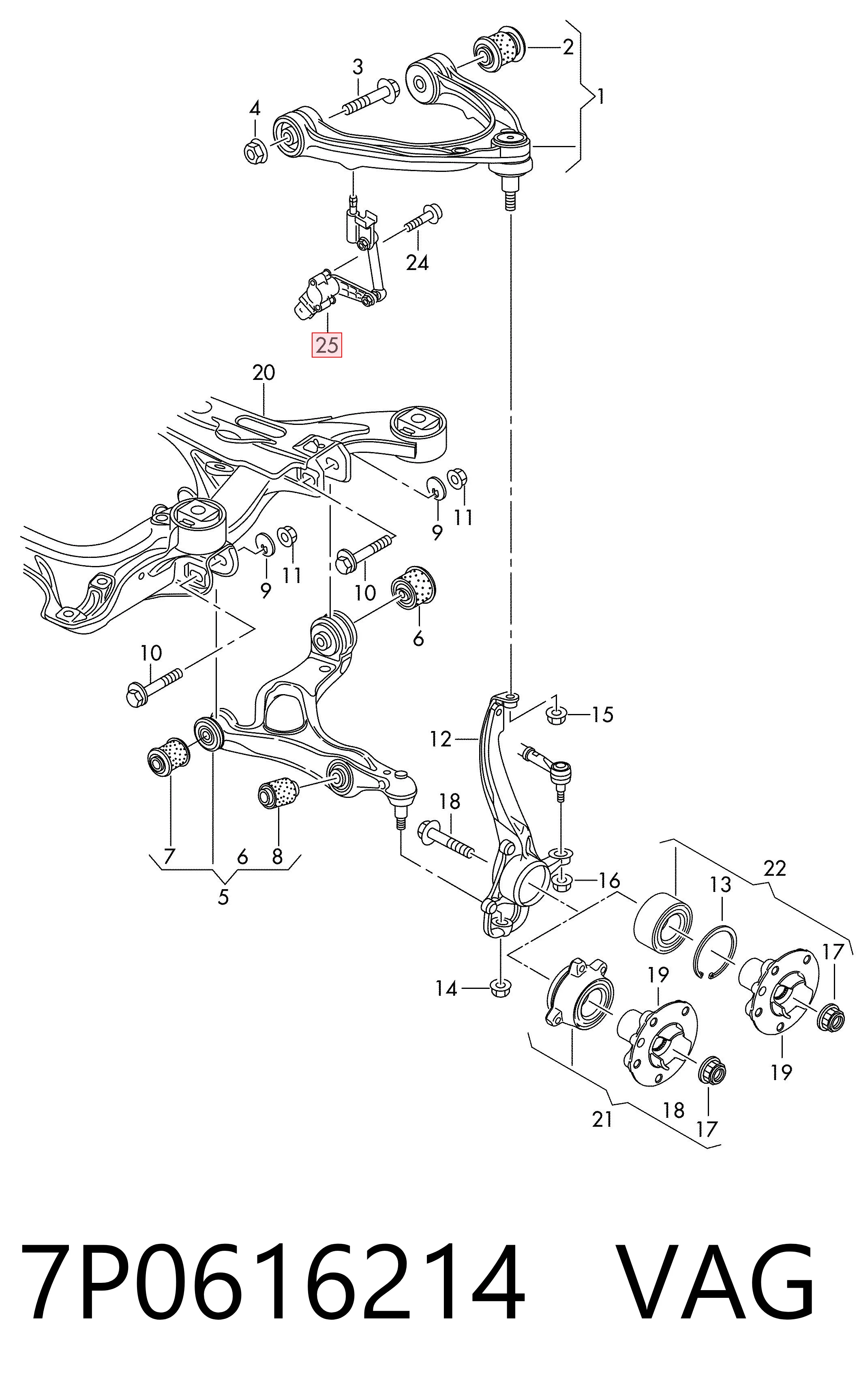 7P0616214 VAG Sensor dianteiro direito do nível de posição de carroçaria
