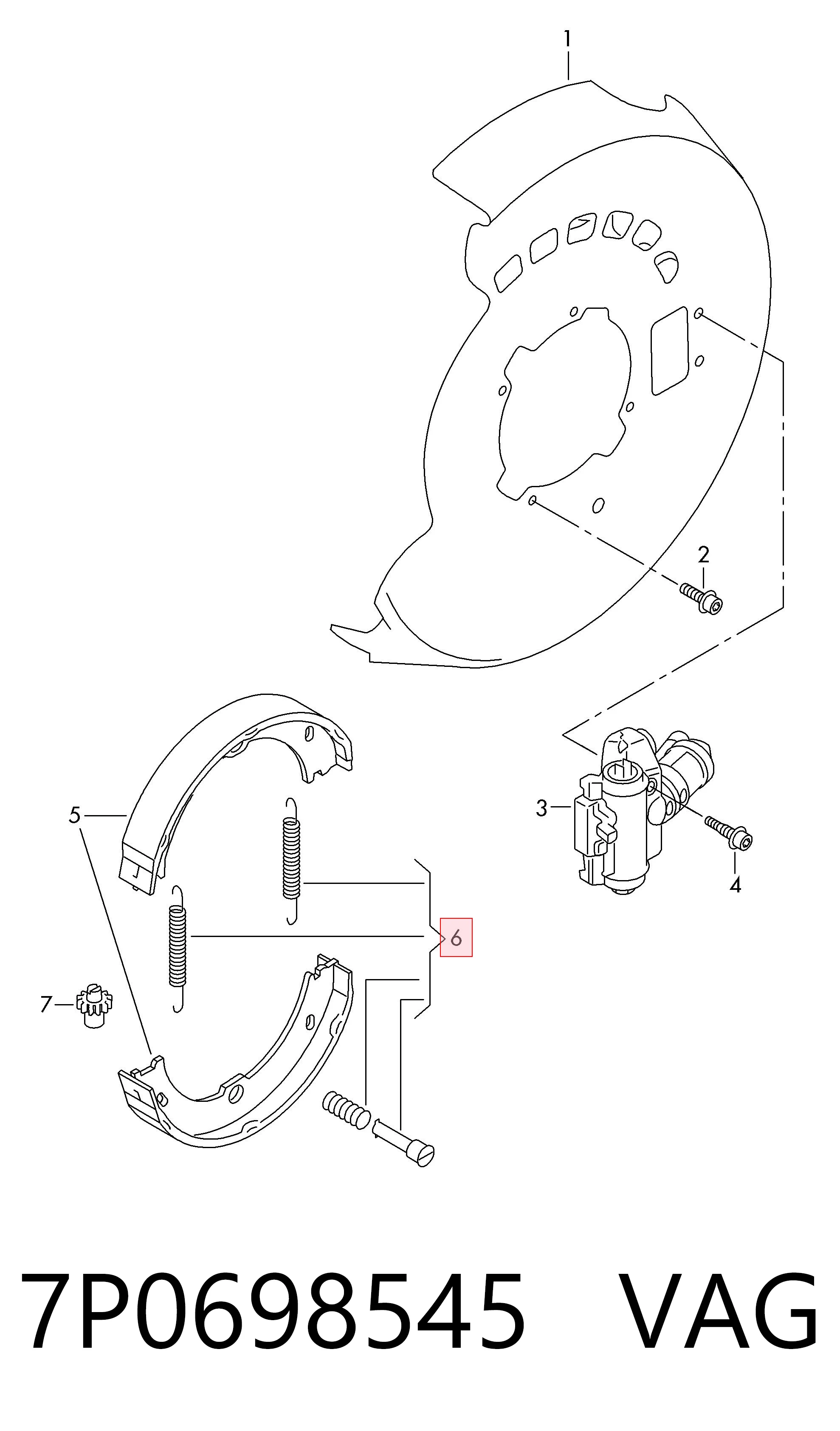 Kit de montagem das sapatas traseiras de tambor VAG 7P0698545 preço, a partir de 15,14 USD