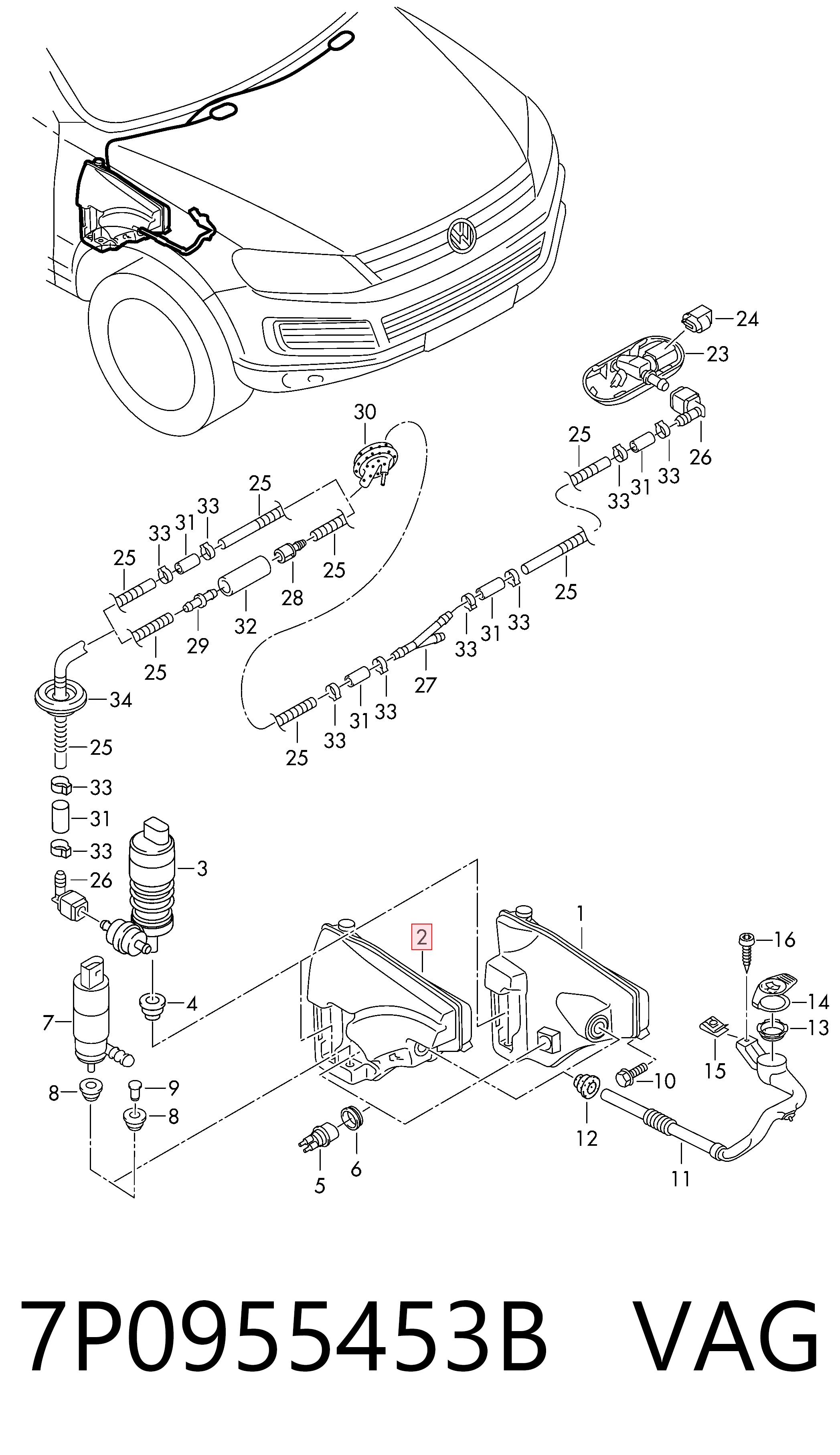 7P0955453B VAG Tanque de fluido para lavador das luzes
