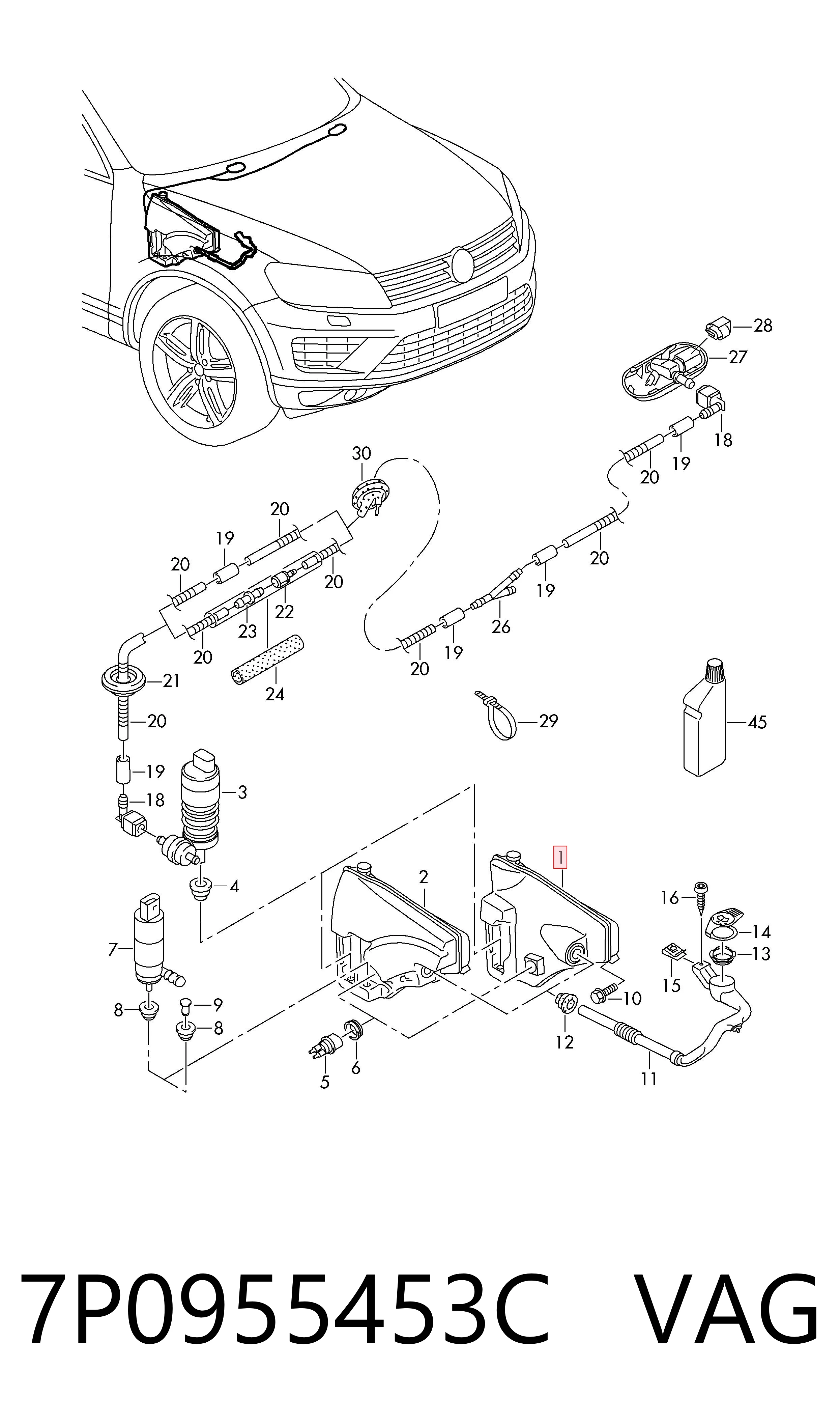 Tanque de fluido para lavador de vidro para Volkswagen Touareg II 7P5, 7P6