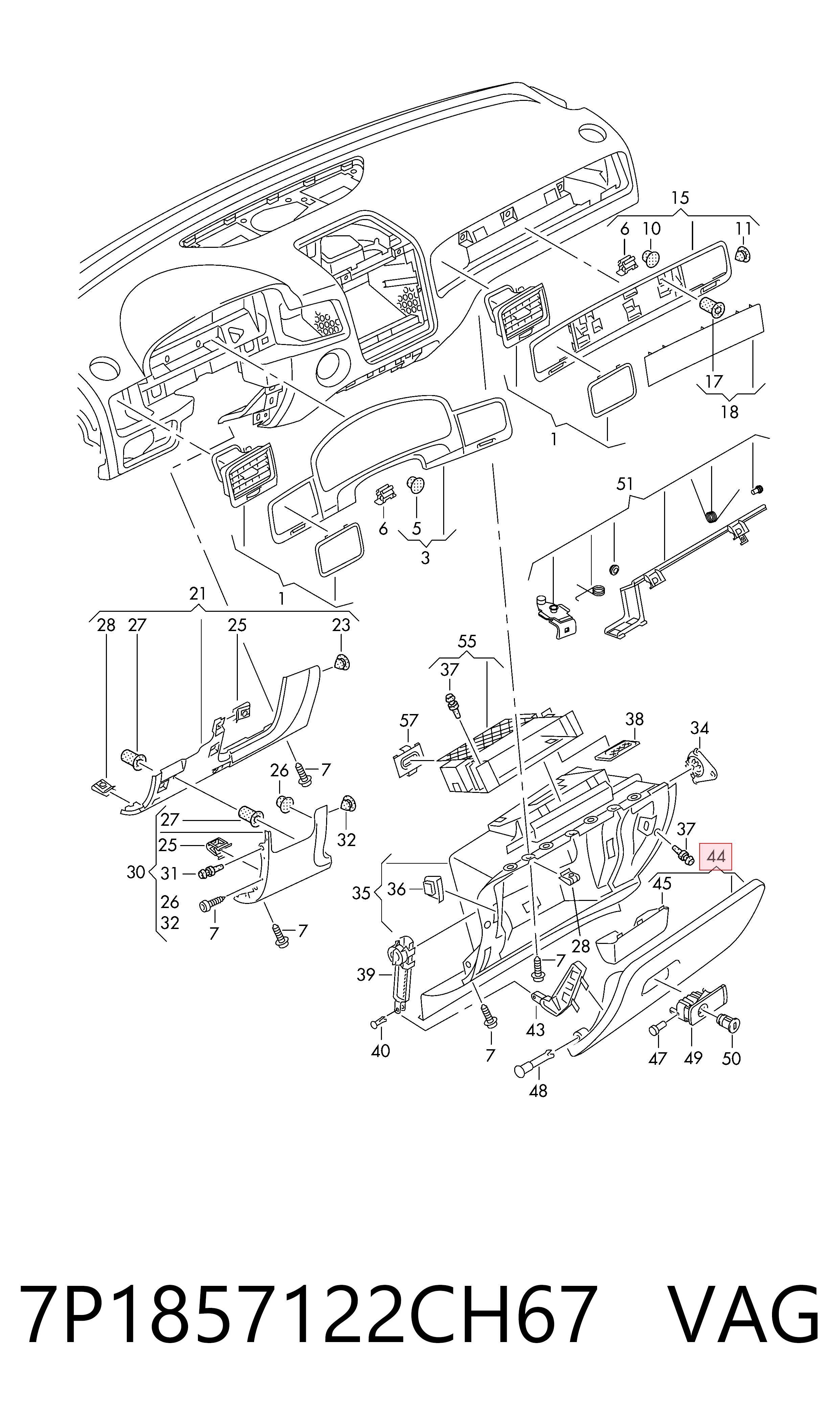Tampa da caixa para luvas (porta-luvas) Volkswagen Touareg II 7P5, 7P6