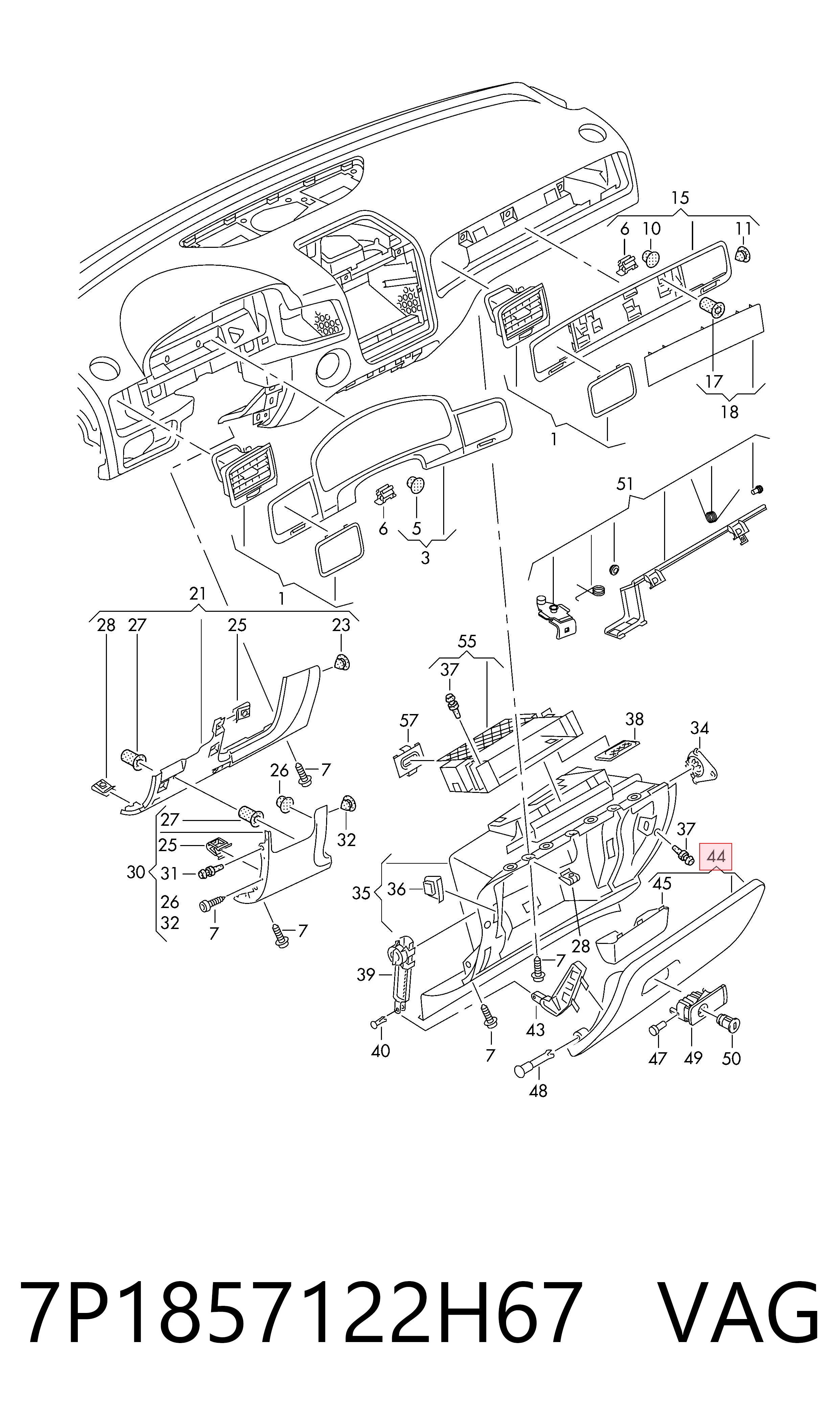  Tampa da caixa para luvas (porta-luvas) Volkswagen Touareg II SUV (7P5, 7P6) (2010 - 2017) II