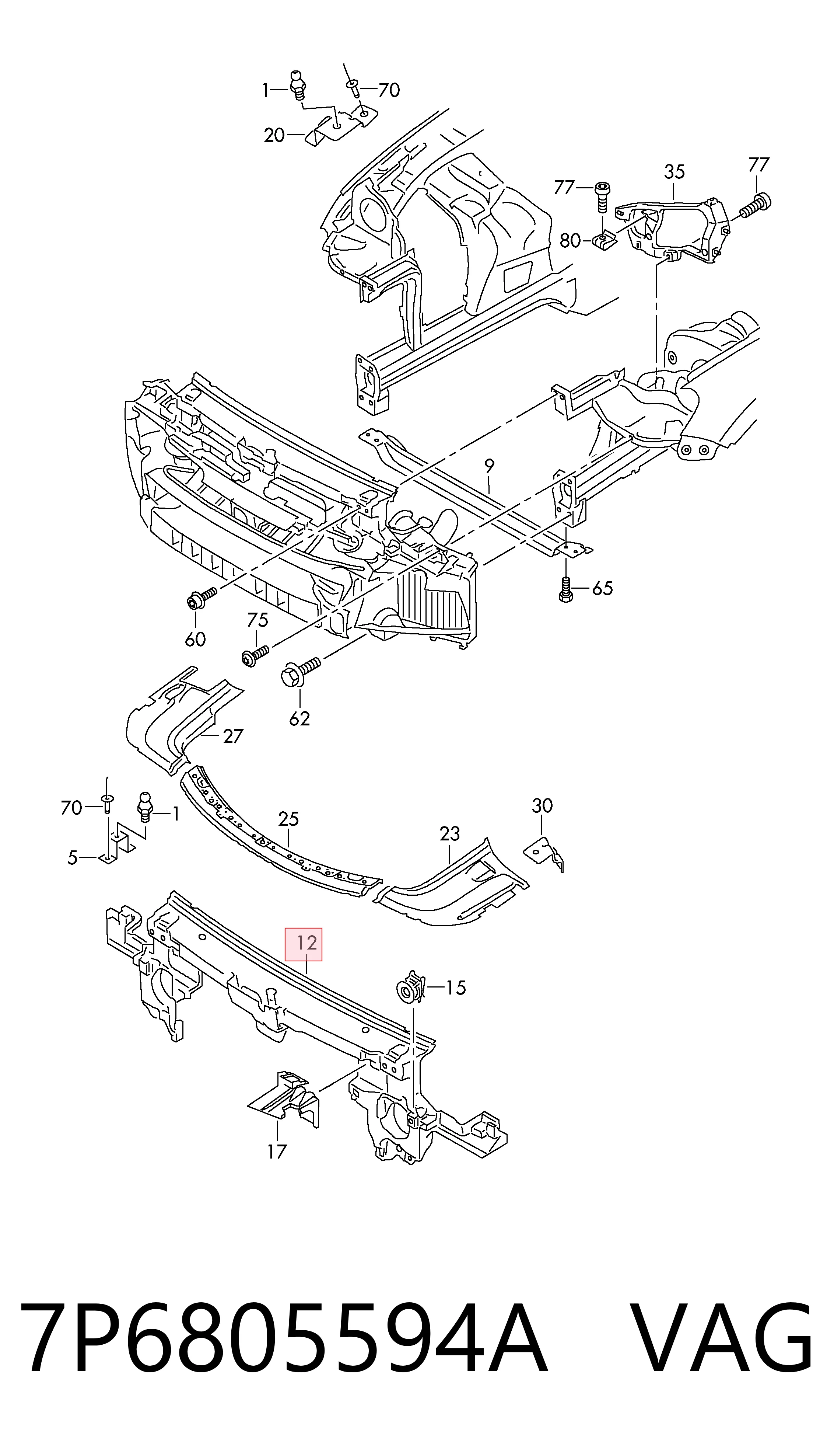 Suporte do radiador montado (painel de montagem de fixação das luzes) Volkswagen Touareg II 7P5, 7P6 ao melhor preço