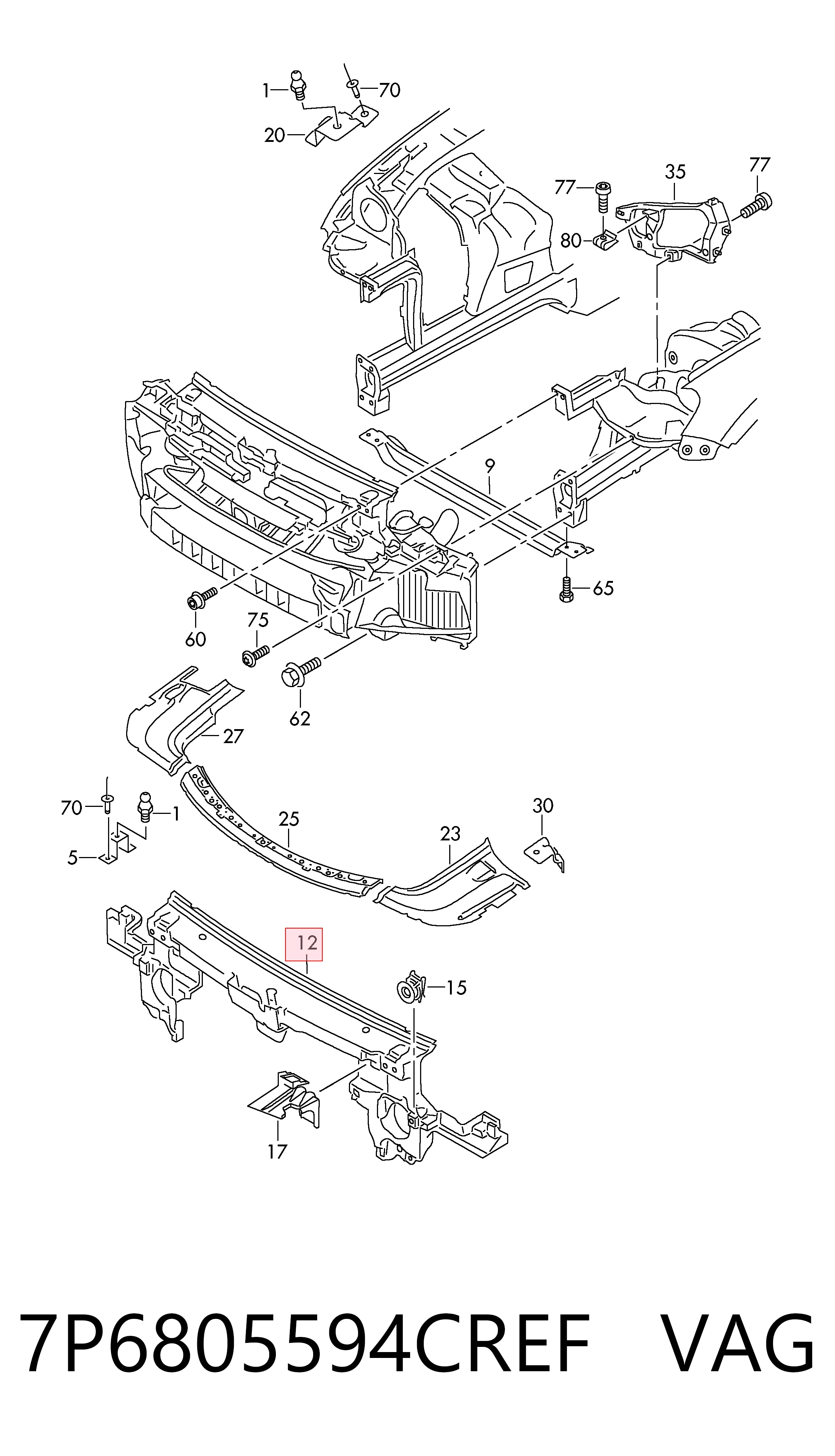 Suporte do radiador montado (painel de montagem de fixação das luzes) para Volkswagen Touareg 7P5, 7P6