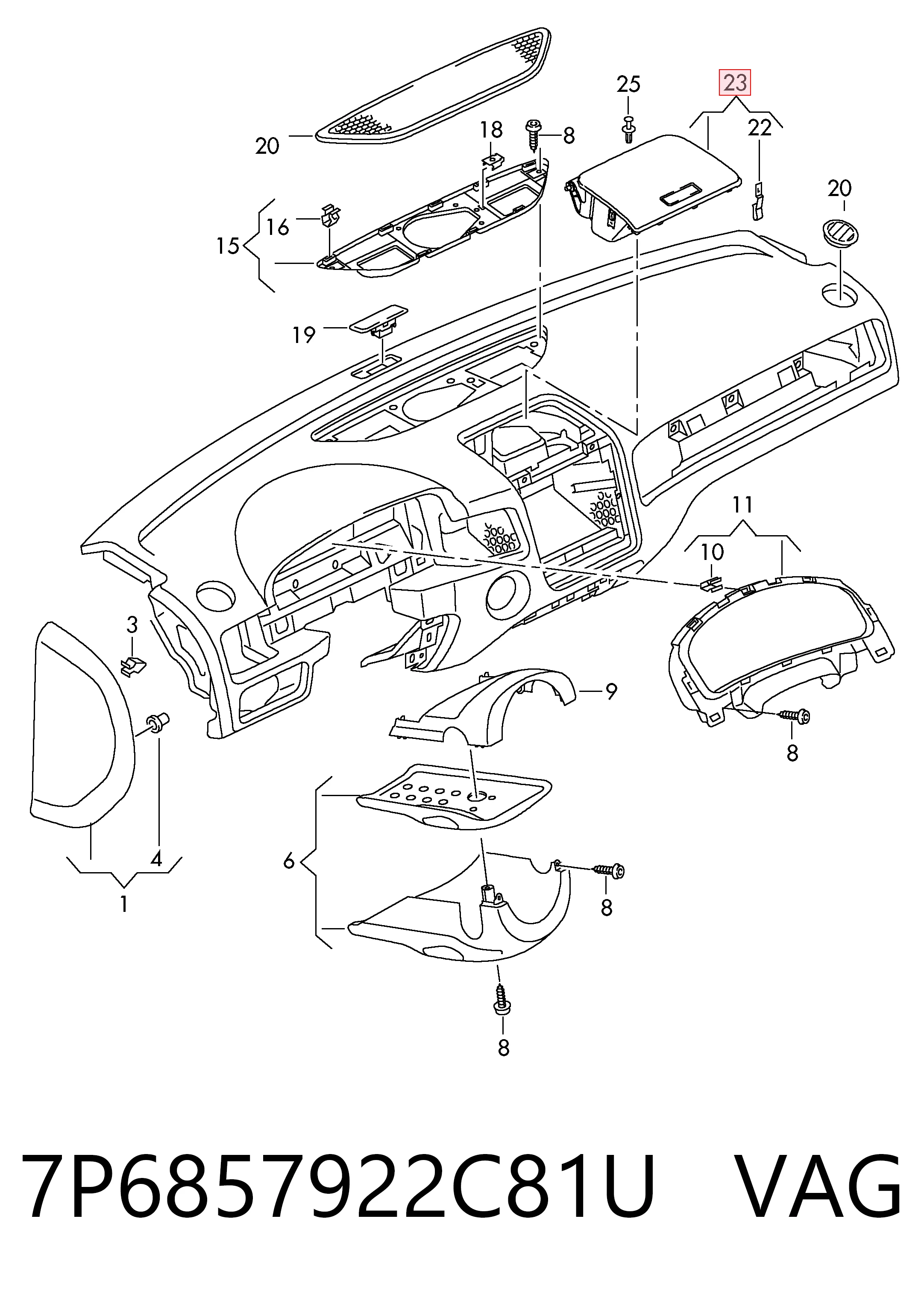Caixa para porta-luvas (porta-luvas) Volkswagen Touareg II 7P5, 7P6 ao melhor preço