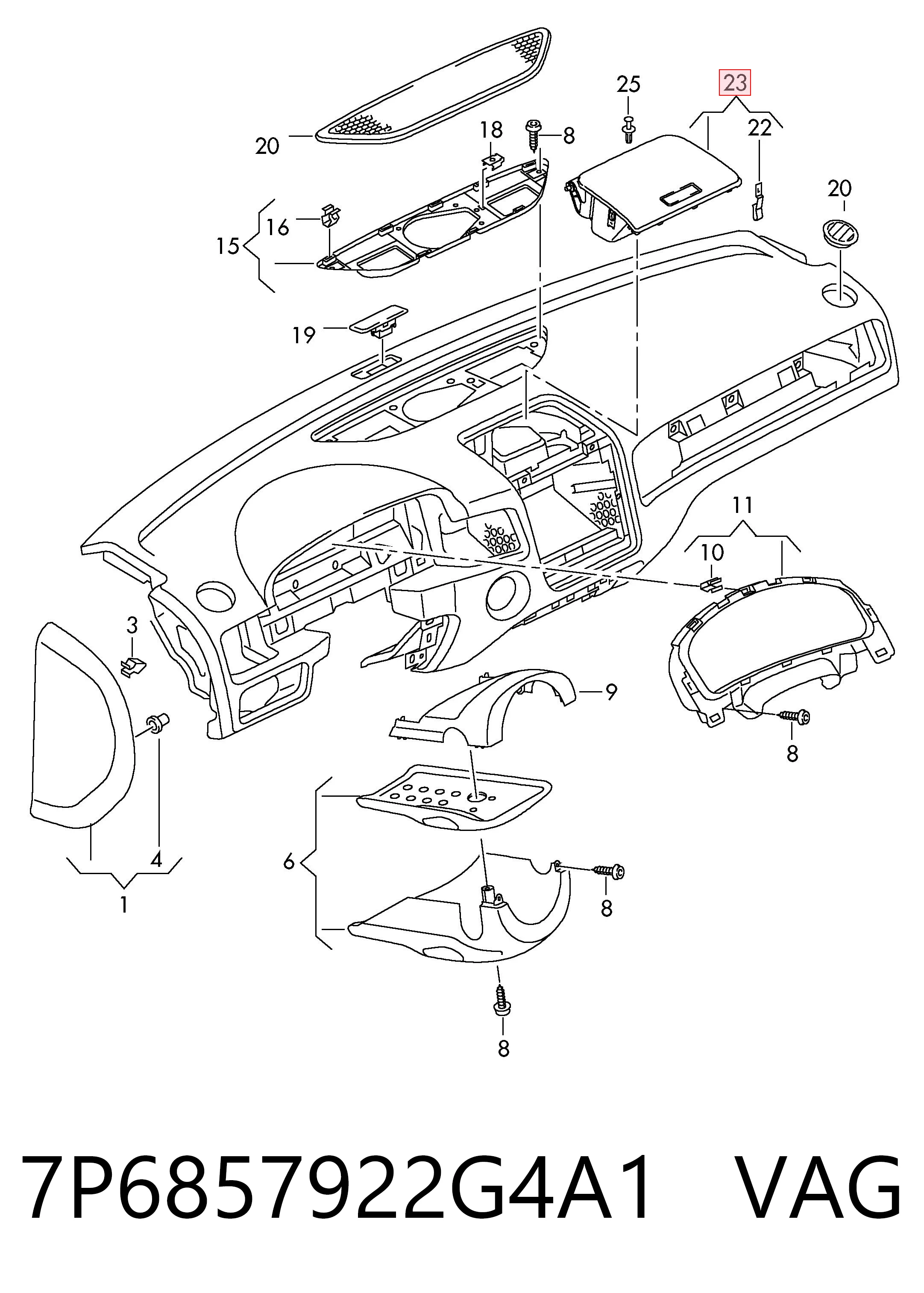  Caixa para porta-luvas (porta-luvas) Volkswagen Touareg II SUV (7P5, 7P6) (2010 - 2017) II