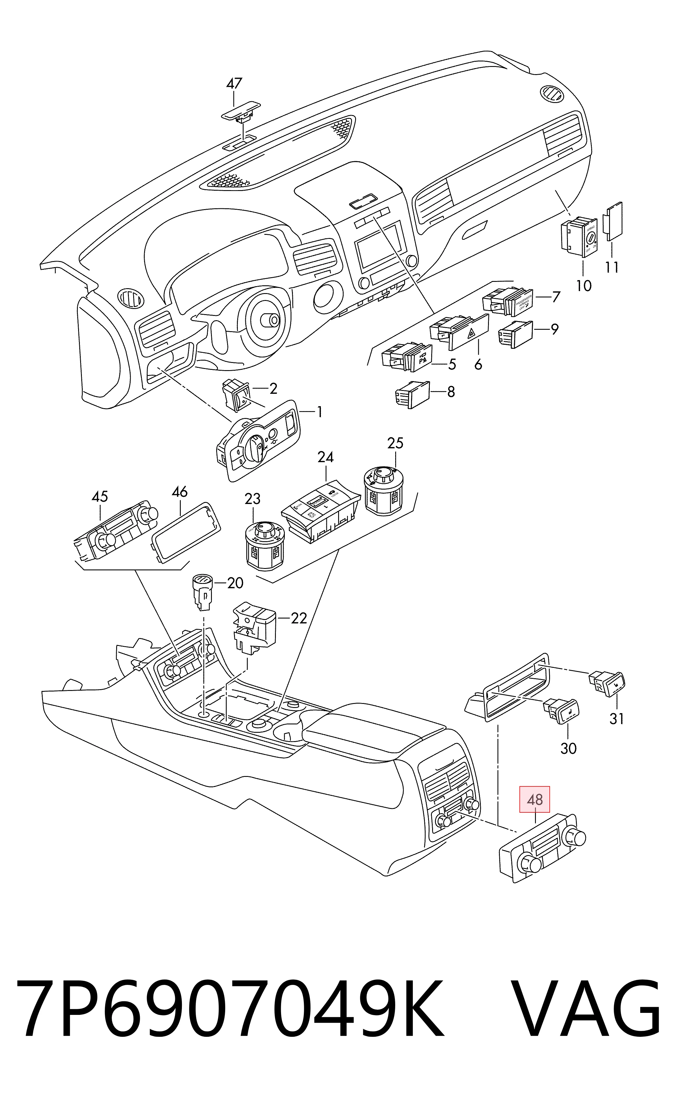 Unidade de controlo dos modos de aquecimento/condicionamento Volkswagen Touareg II 7P5, 7P6