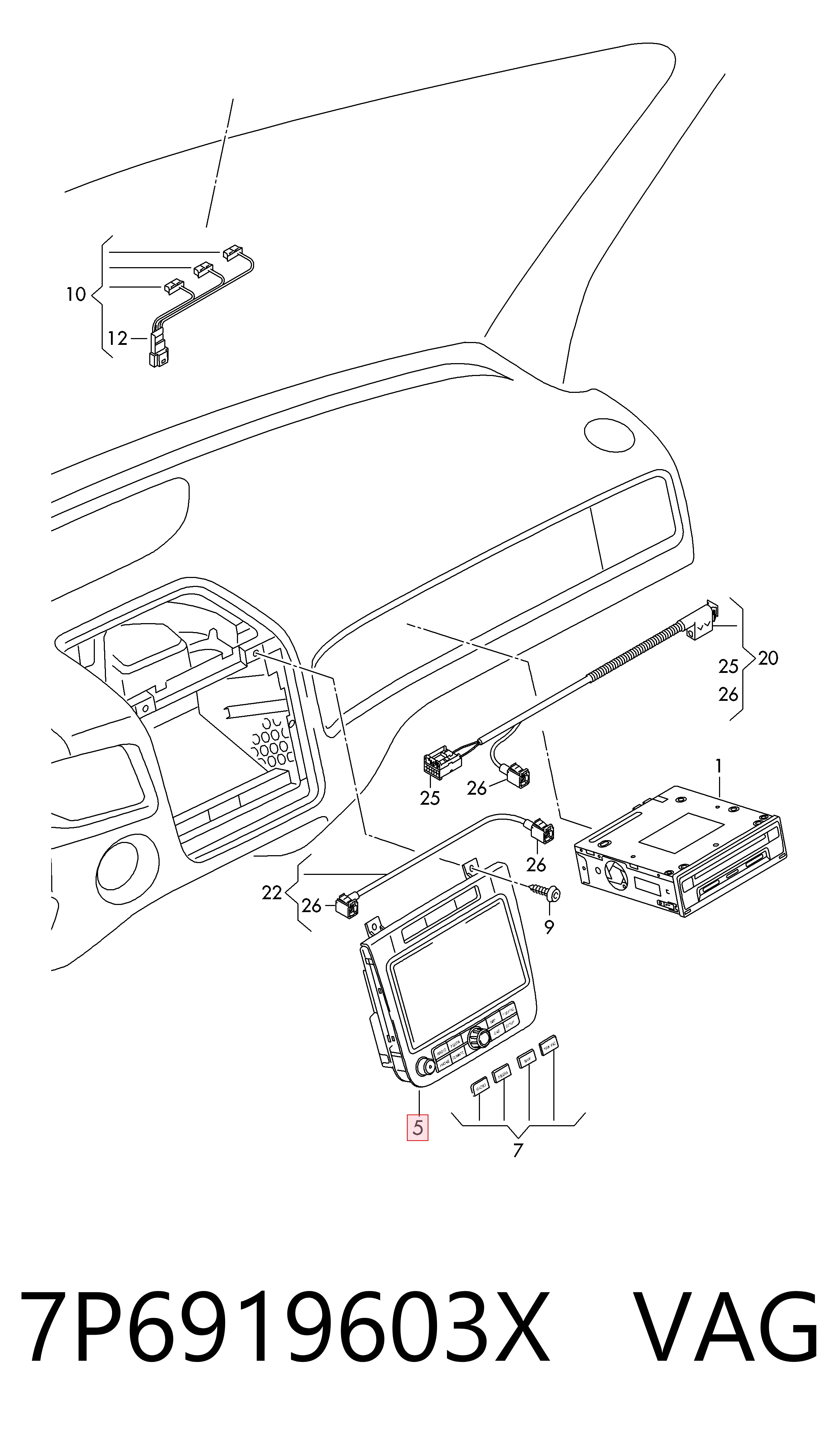 Mostrador multifuncional Volkswagen Touareg II 7P5, 7P6