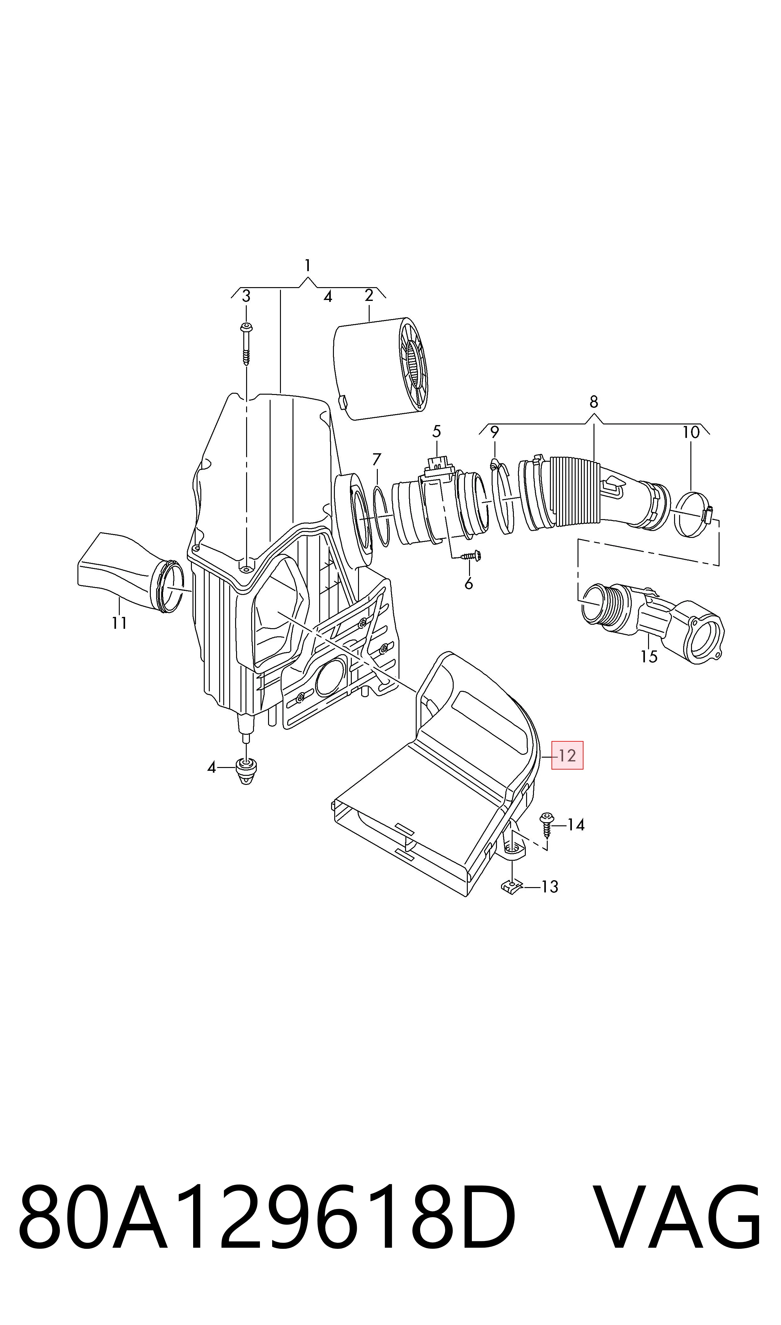 80A129618D VAG Cano derivado de ar, entrada de filtro de ar
