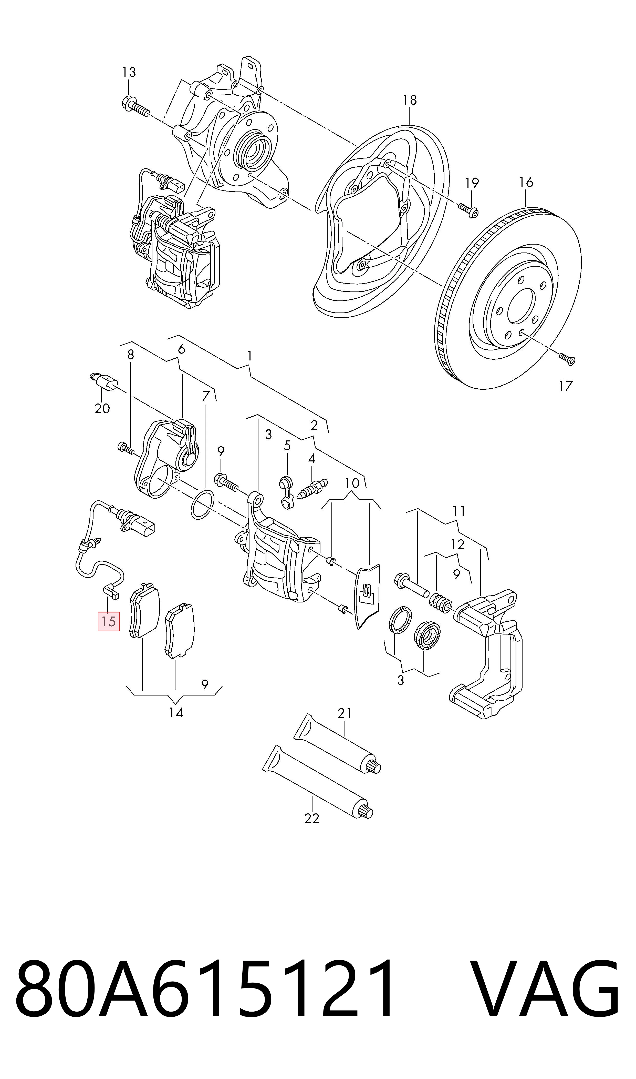 Compre 80A615121 VAG Sensor traseiro de desgaste das sapatas do freio