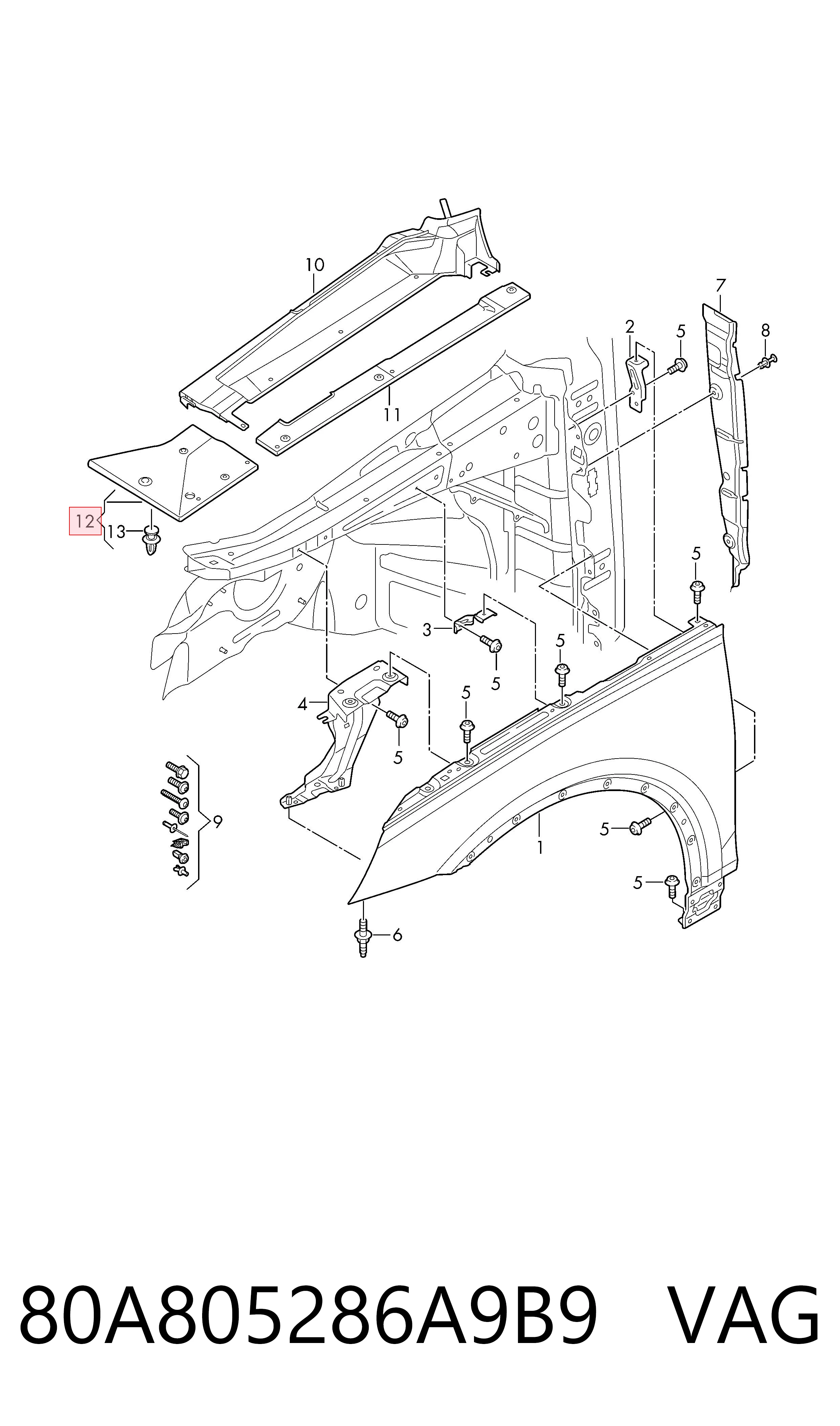 Compre 80A805286A9B9 VAG Compactador do pára-lama
