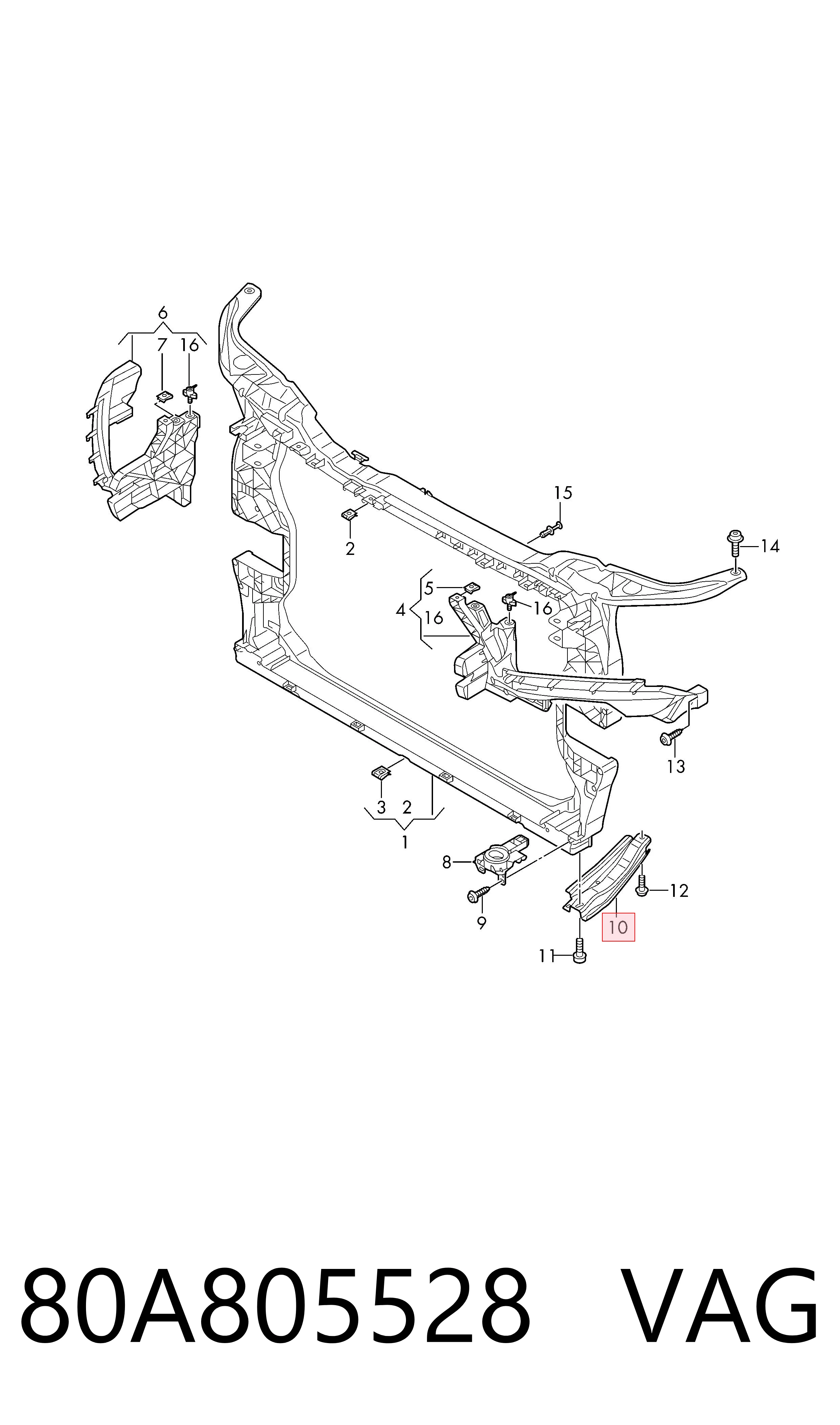 Suporte inferior da braçadeira do radiador VAG 80A805528 preço, a partir de 30,39 USD