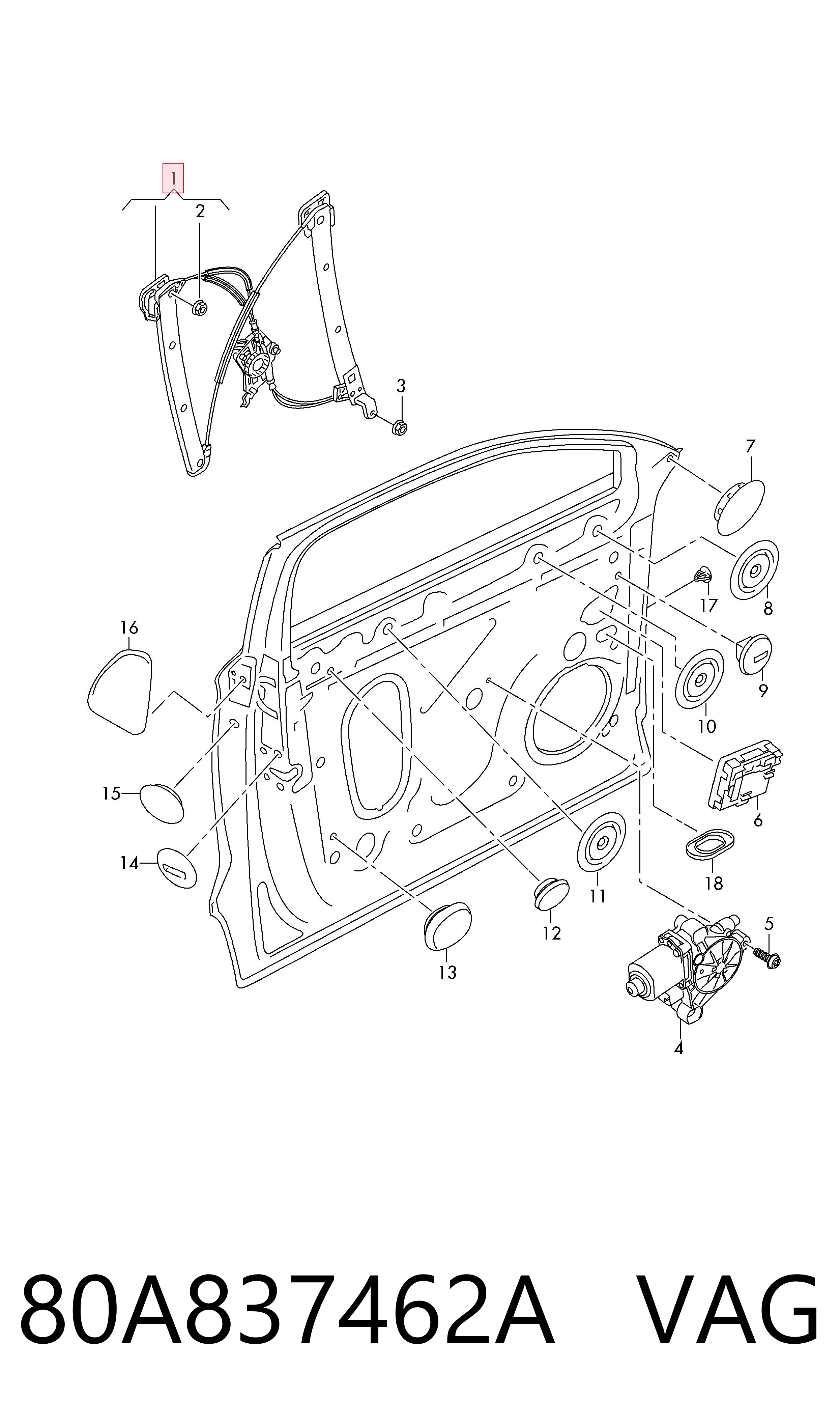 Mecanismo de acionamento de vidro da porta dianteira direita Audi Q5  FYB, FYG ao melhor preço