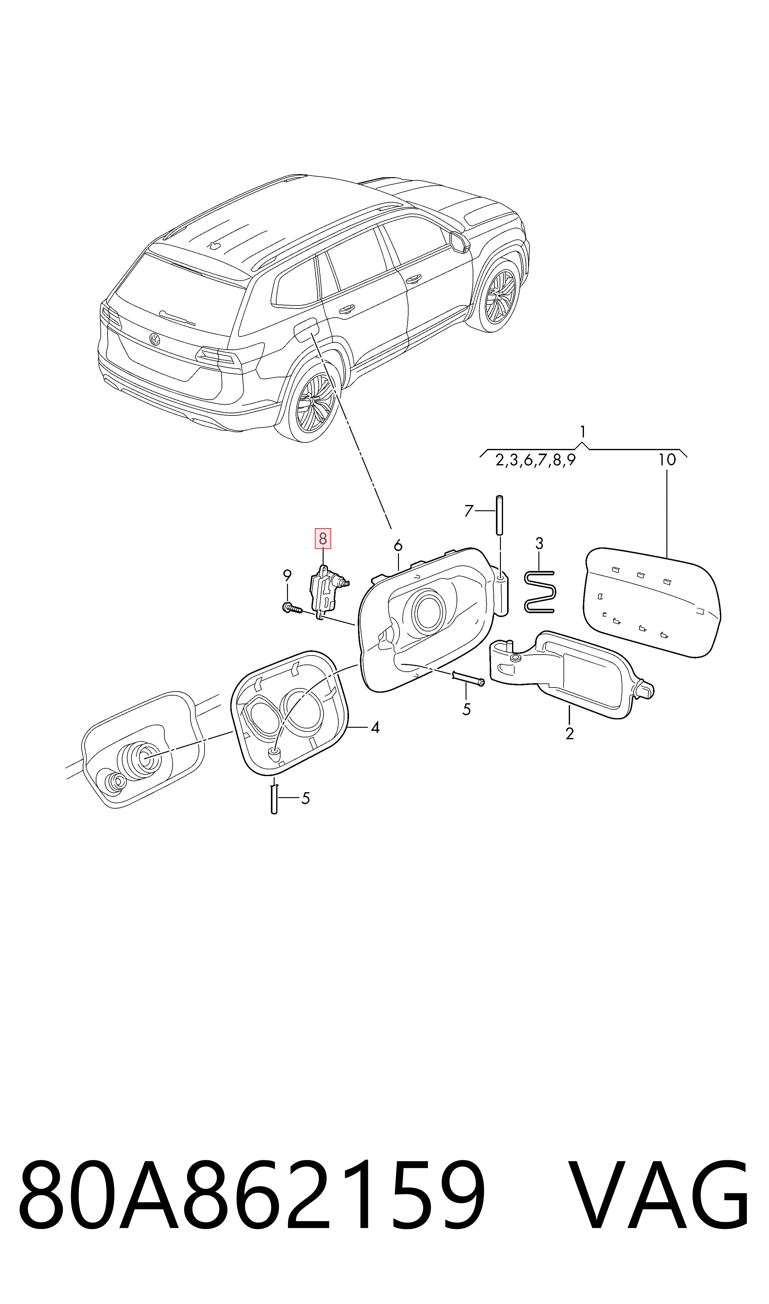 Motor acionador de abertura do alcapão de tanque para Volkswagen Jetta VII BU3, BU4