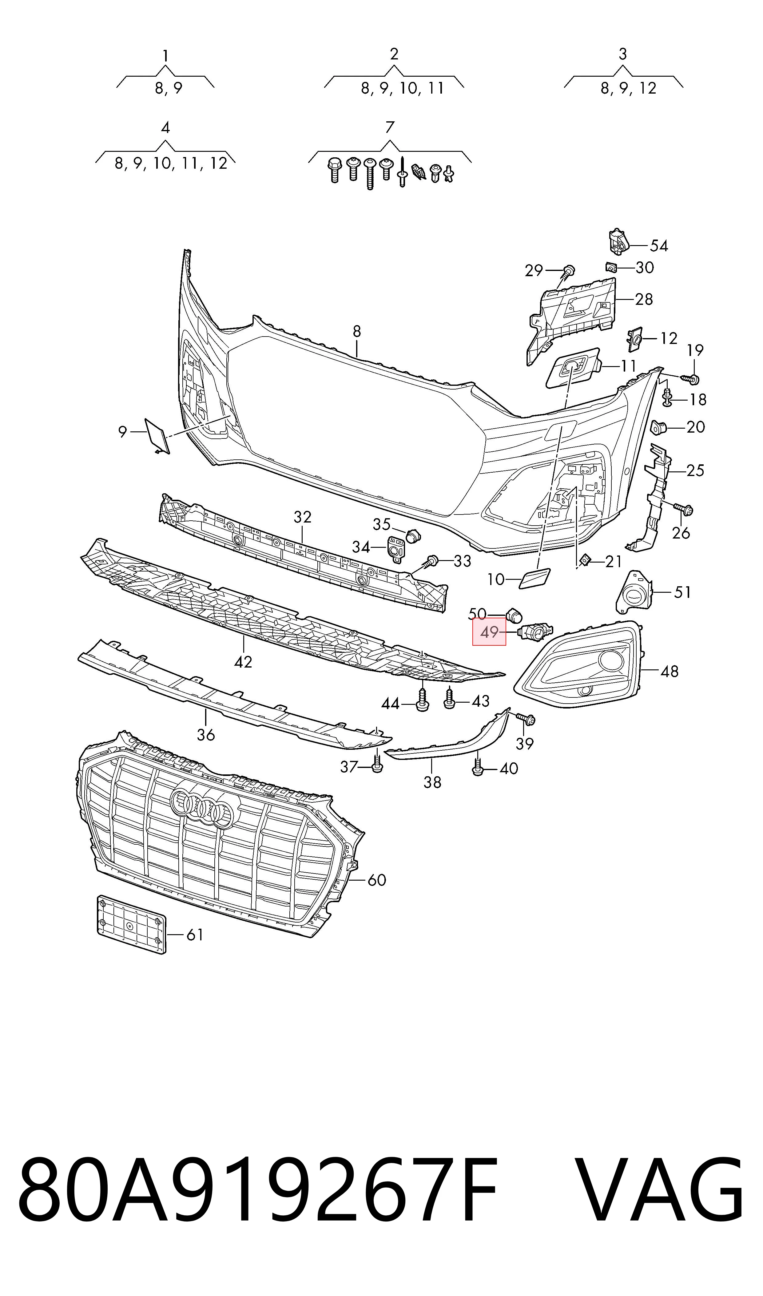 80A919267F VAG Consola dianteira lateral de sensor de estacionamento