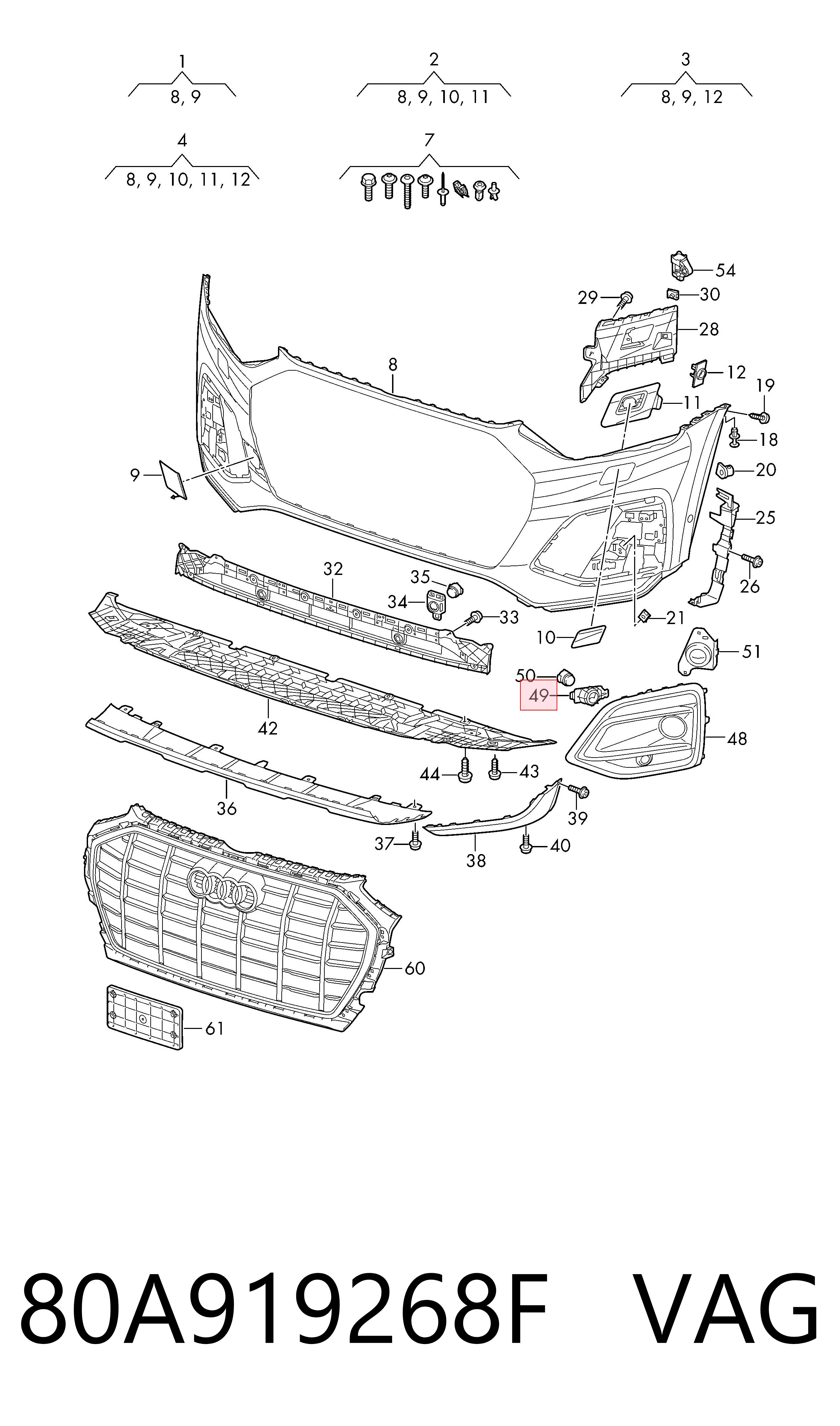 80A919268F VAG Consola dianteira lateral de sensor de estacionamento