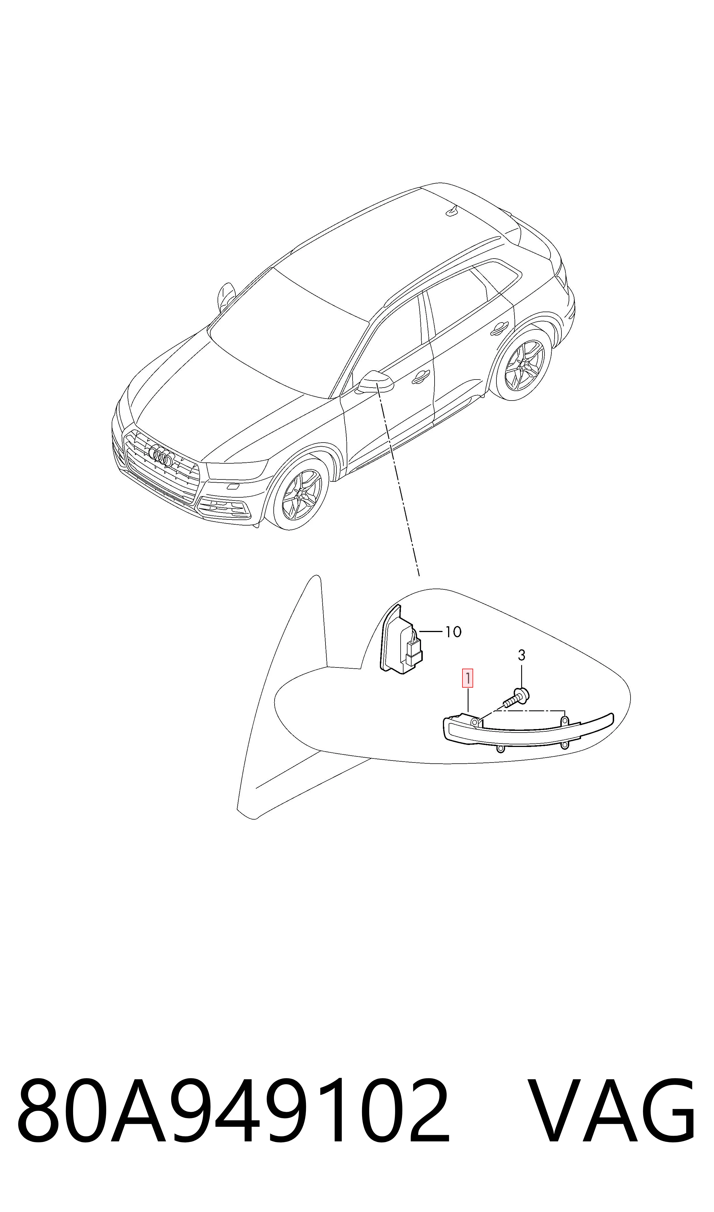 80A949102 VAG Pisca-pisca de espelho direito