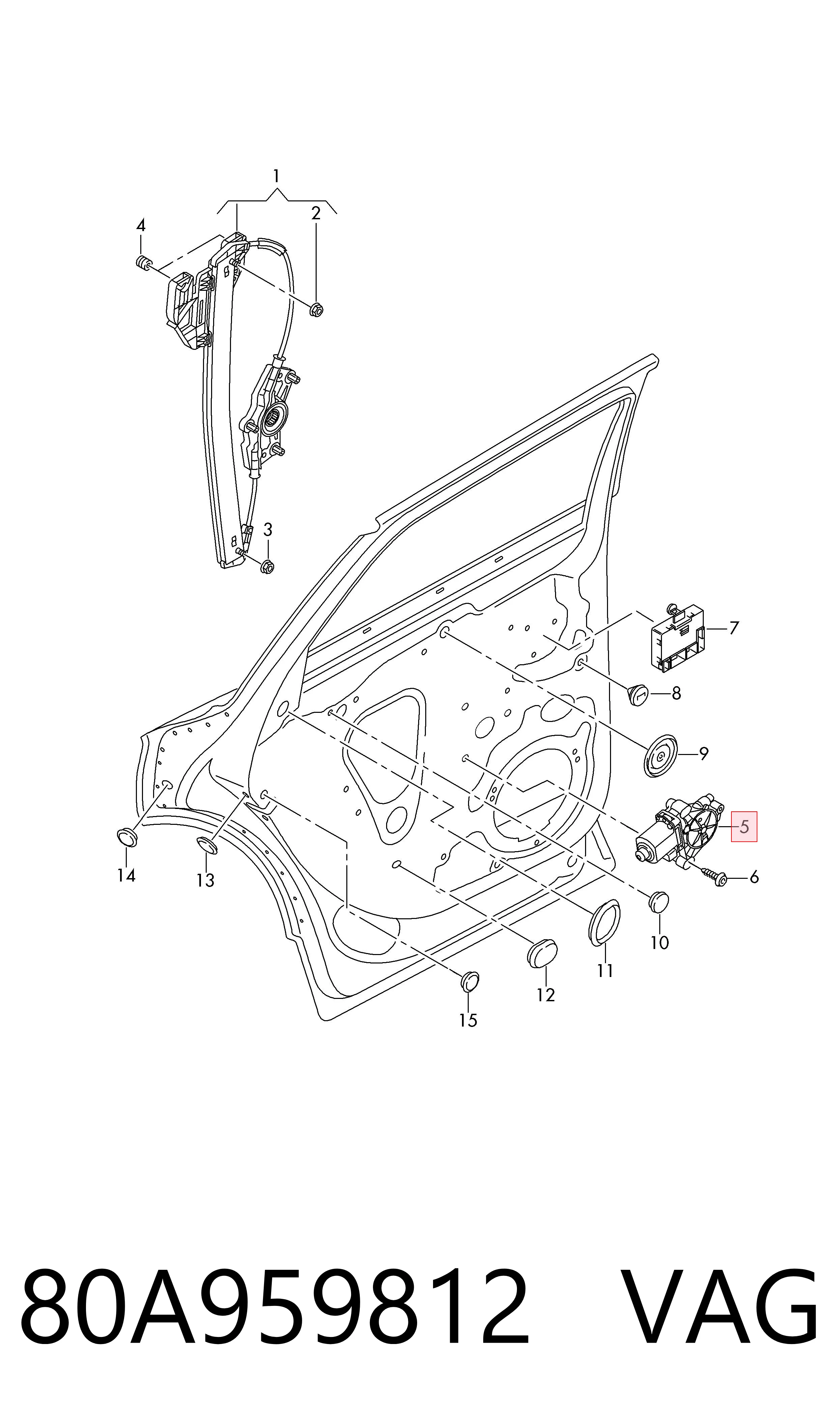 80A959812 VAG Motor de acionamento de vidro da porta traseira esquerda