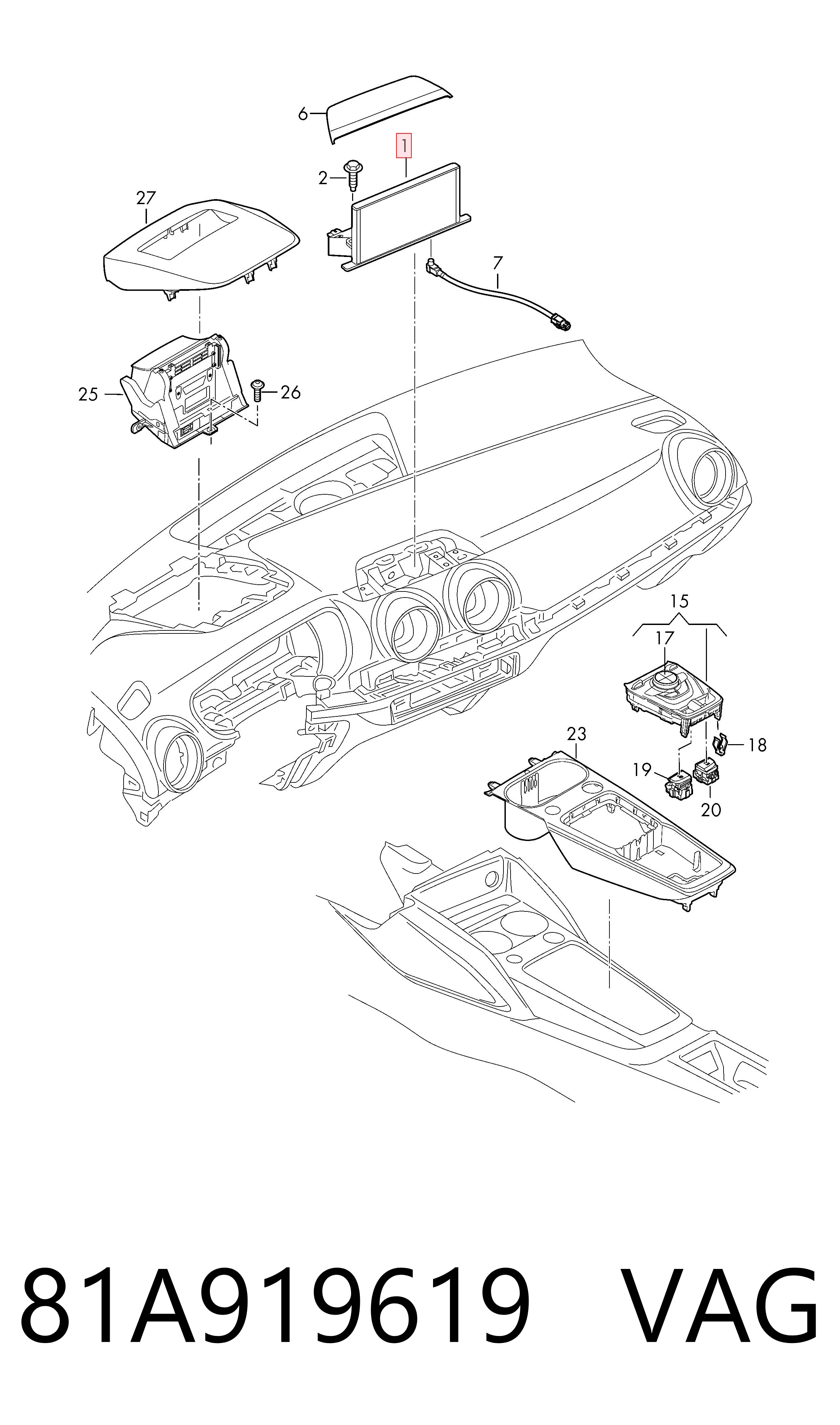 Mostrador multifuncional para Audi Q2 GAB, GAG