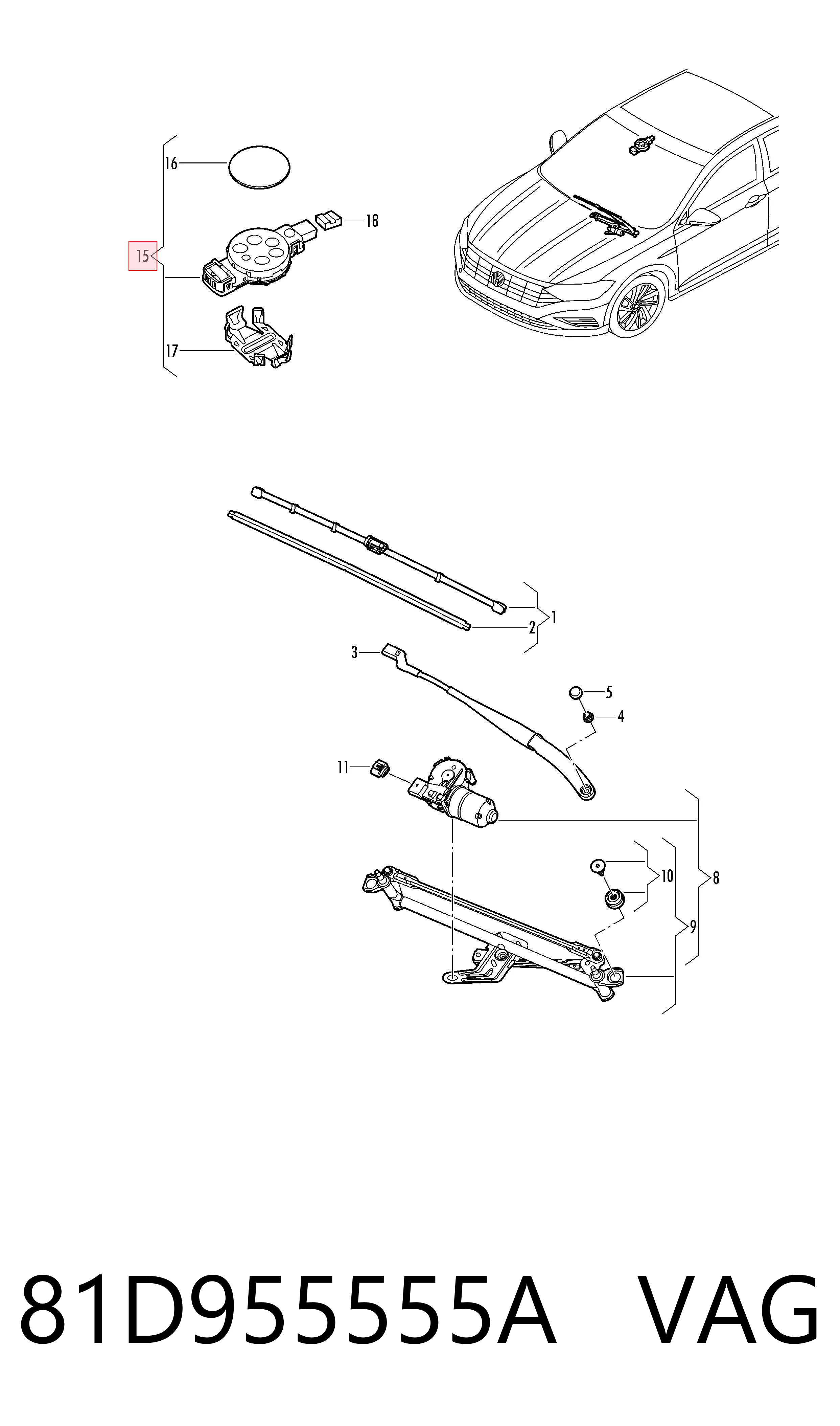 81D955555A VAG Sensor de chuva