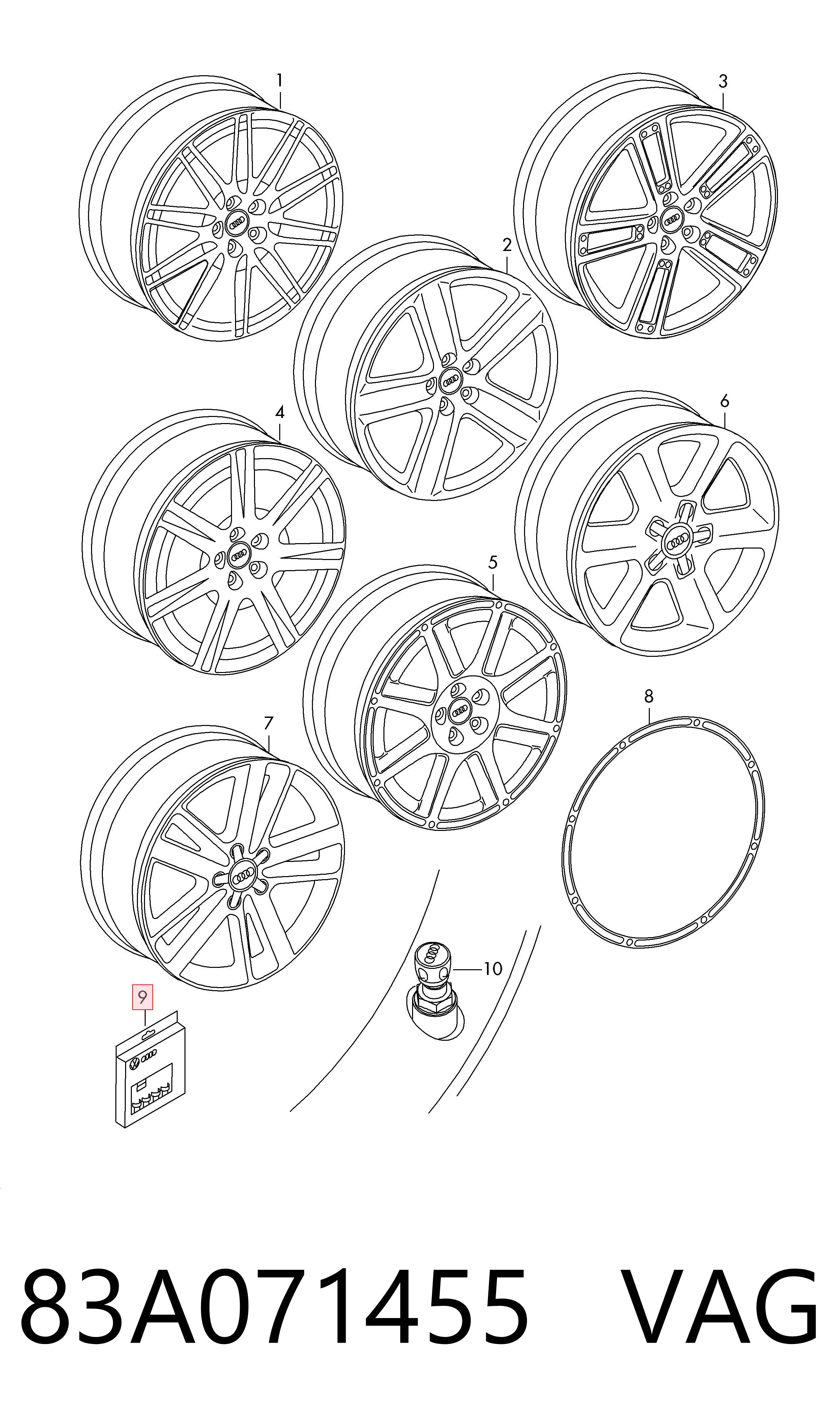 Parafuso de roda 83A071455 VAG