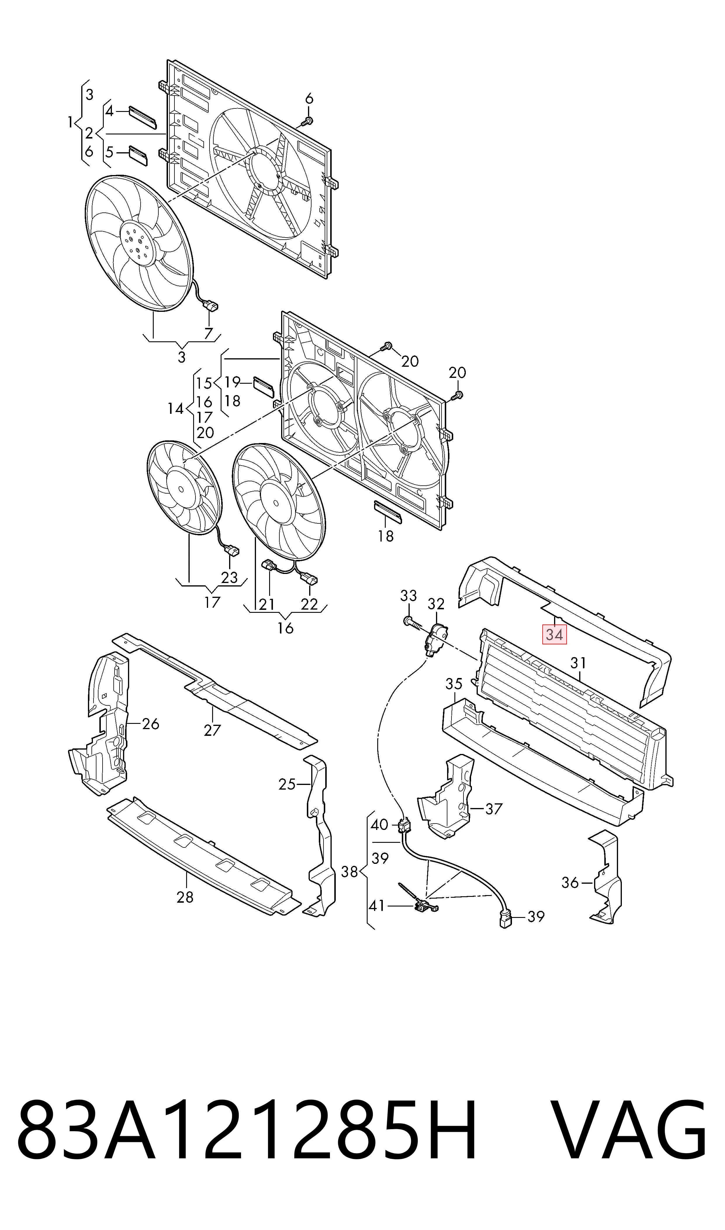 Conduto de ar/defletor do radiador, superior VAG 83A121285H preço, a partir de 42,92 USD