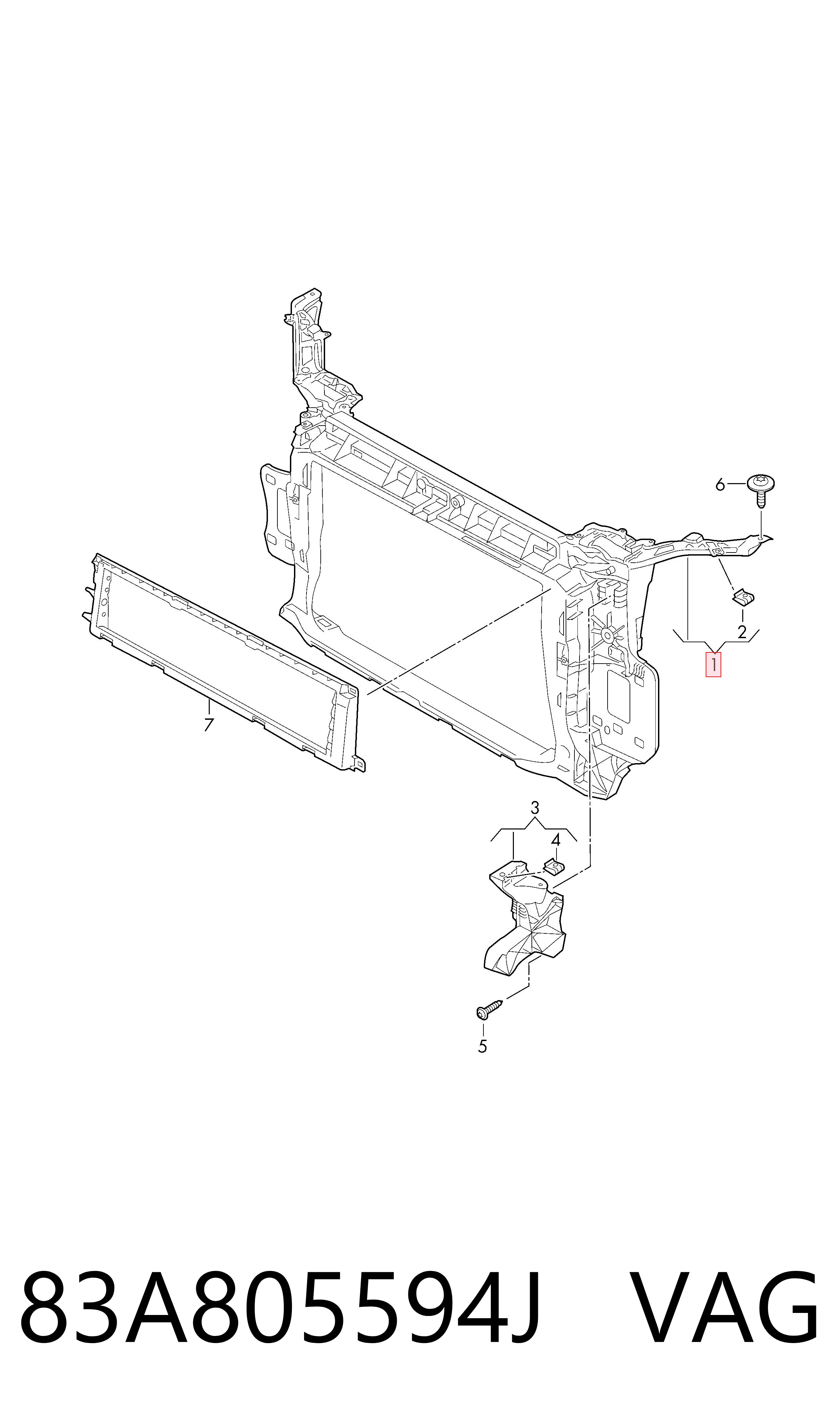 Suporte do radiador montado (painel de montagem de fixação das luzes) VAG 83A805594J preço, a partir de 400,92 USD