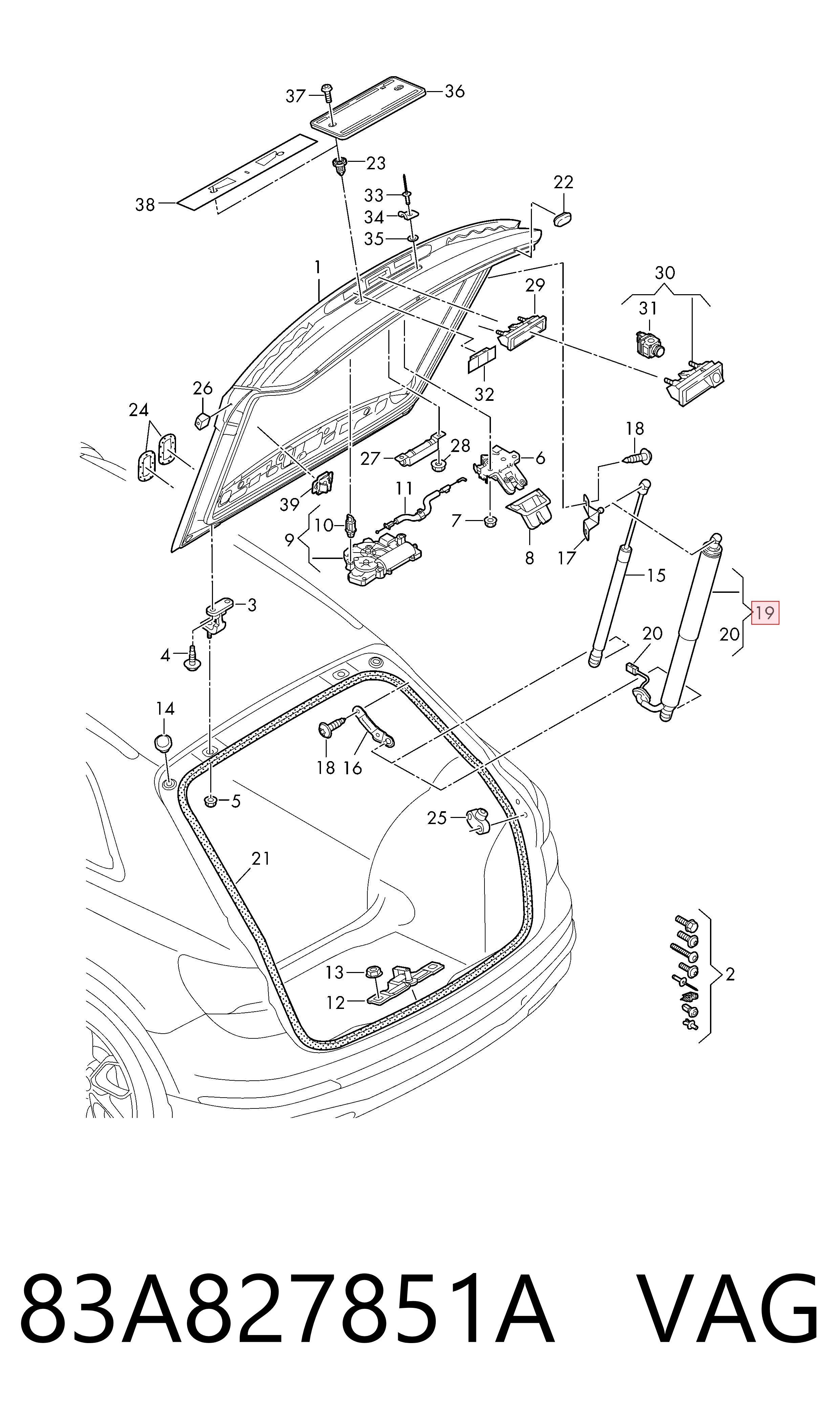  Amortecedor de tampa de porta-malas (de 3ª/5ª porta traseira) Audi Q3 SUV (F3B) (2018 - 2026) 