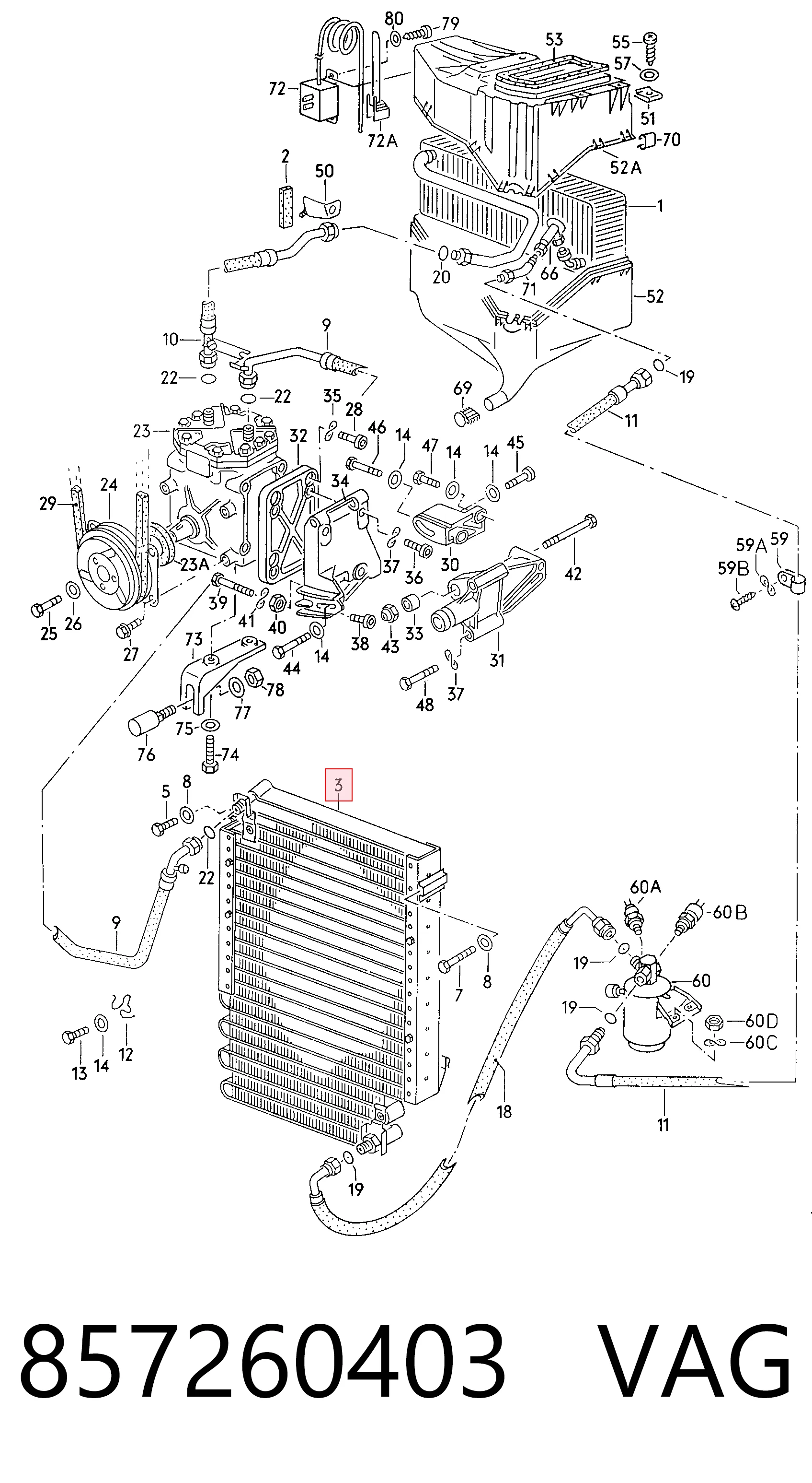 Radiador de aparelho de ar condicionado para Audi 80 B2 81, 85