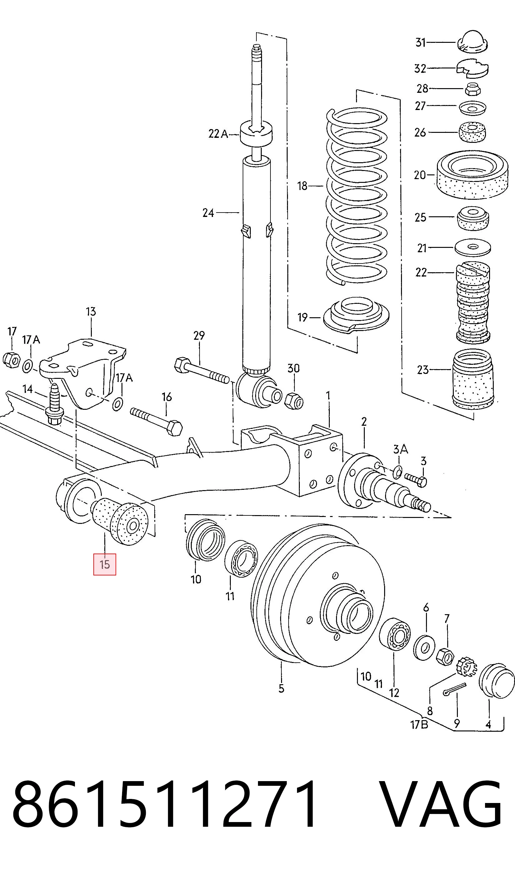 Bloco silencioso de viga traseira (de plataforma veicular) para Volkswagen Polo 86C