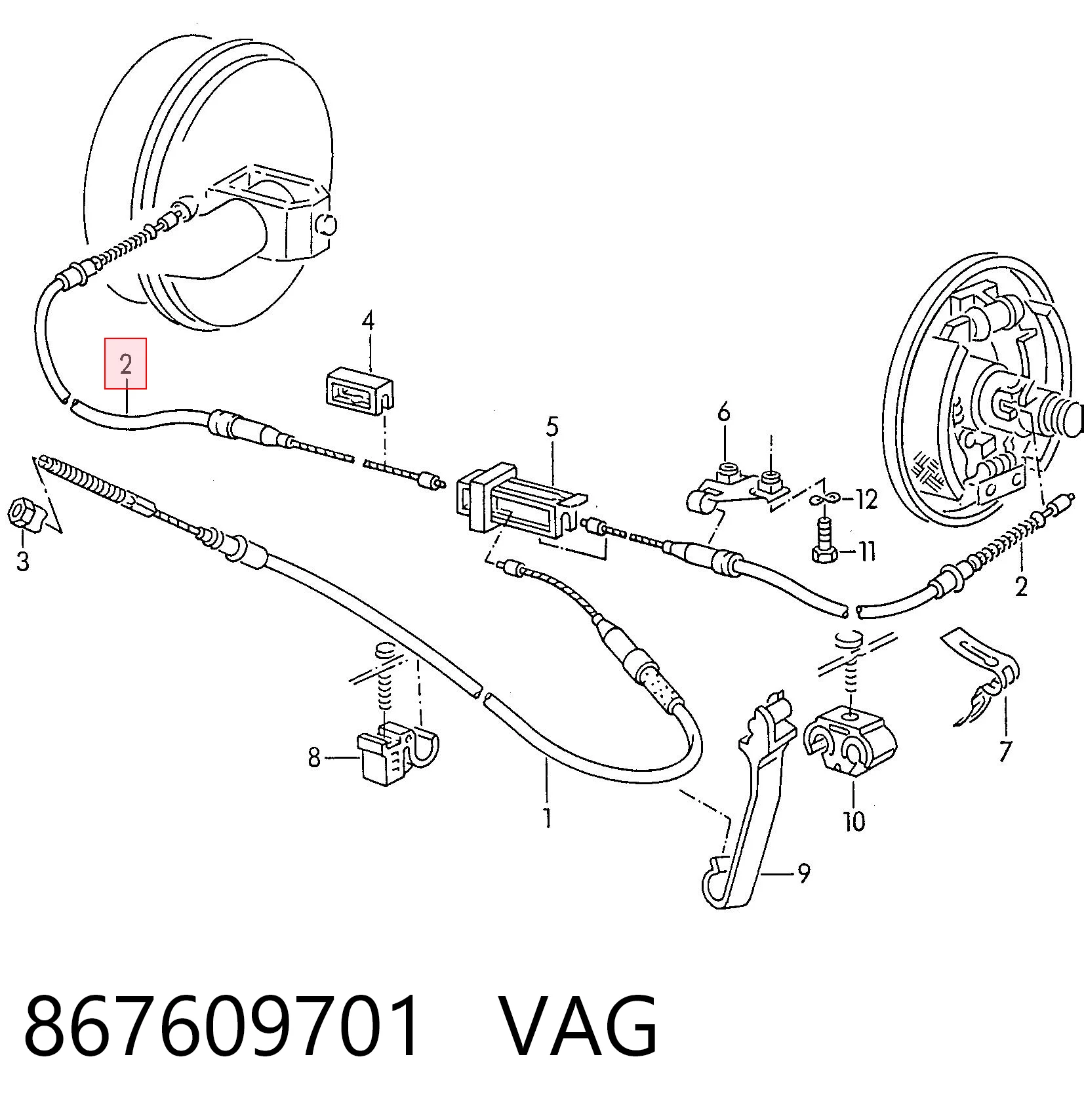 Cabo traseiro direito/esquerdo do freio de estacionamento para Volkswagen Polo 86C