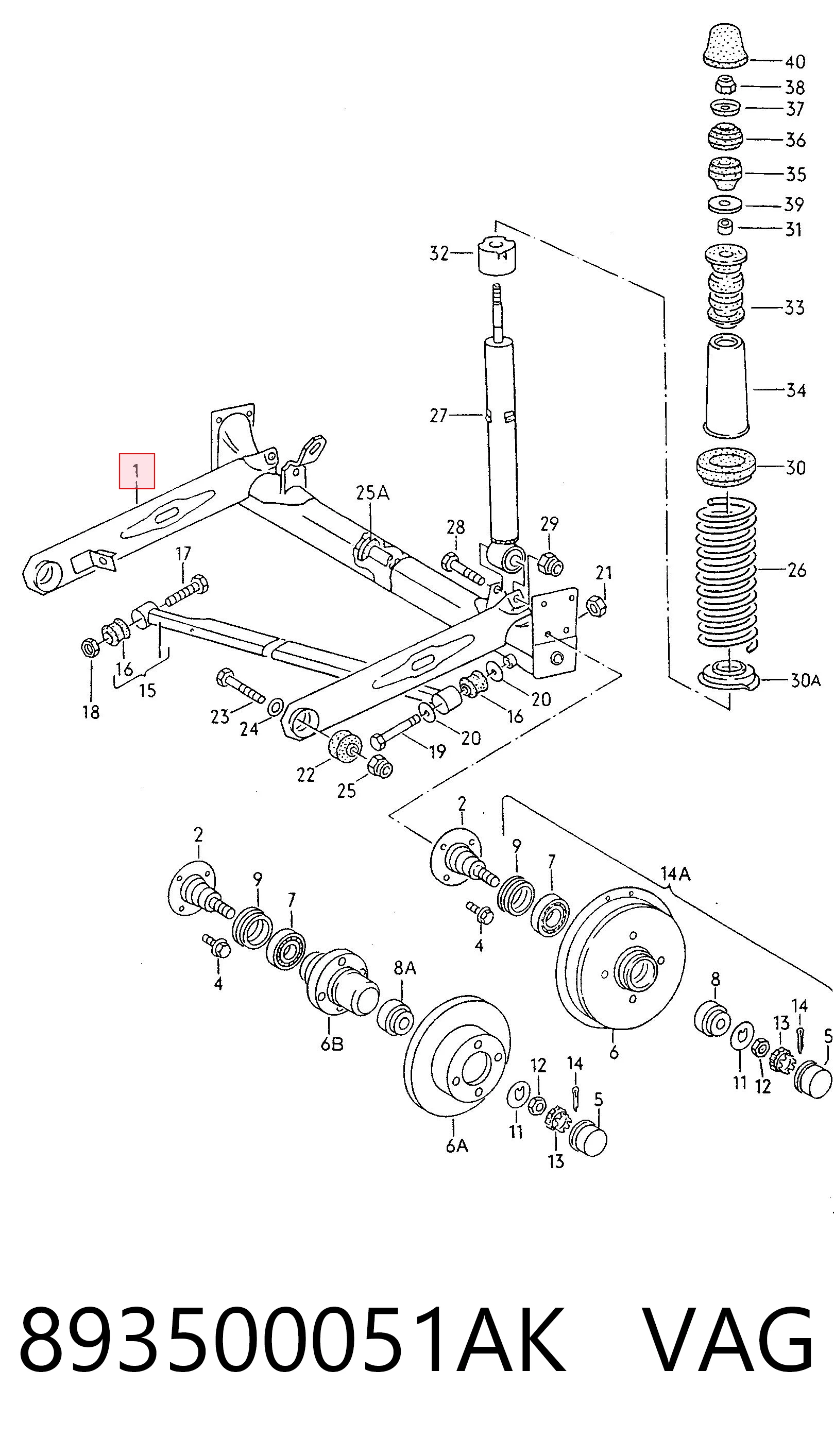 Viga de suspensão traseira (plataforma veicular) Audi 80  89, 89Q, 8A ao melhor preço
