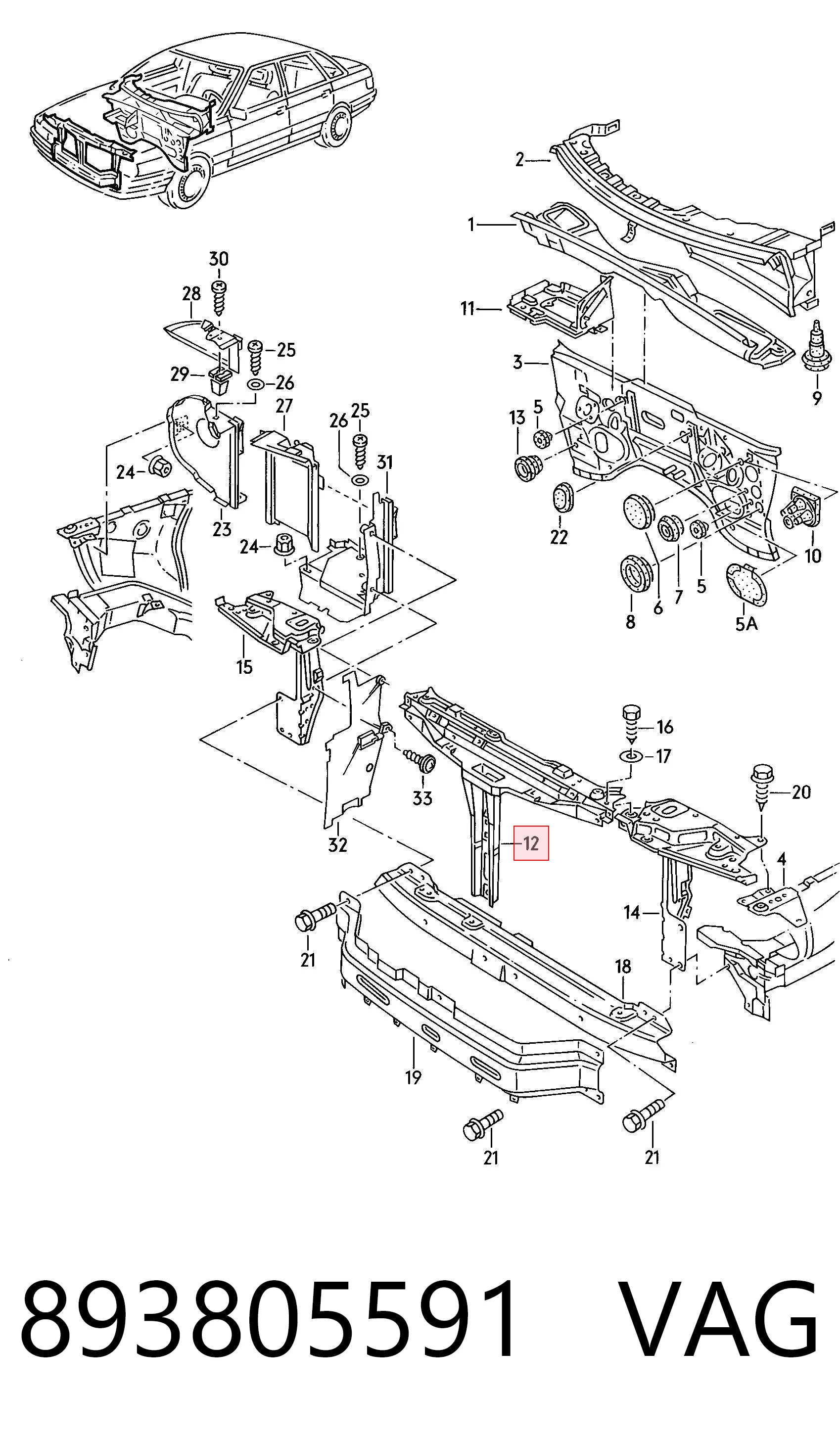 Suporte do radiador montado (painel de montagem de fixação das luzes) Audi 80  89, 89Q, 8A ao melhor preço
