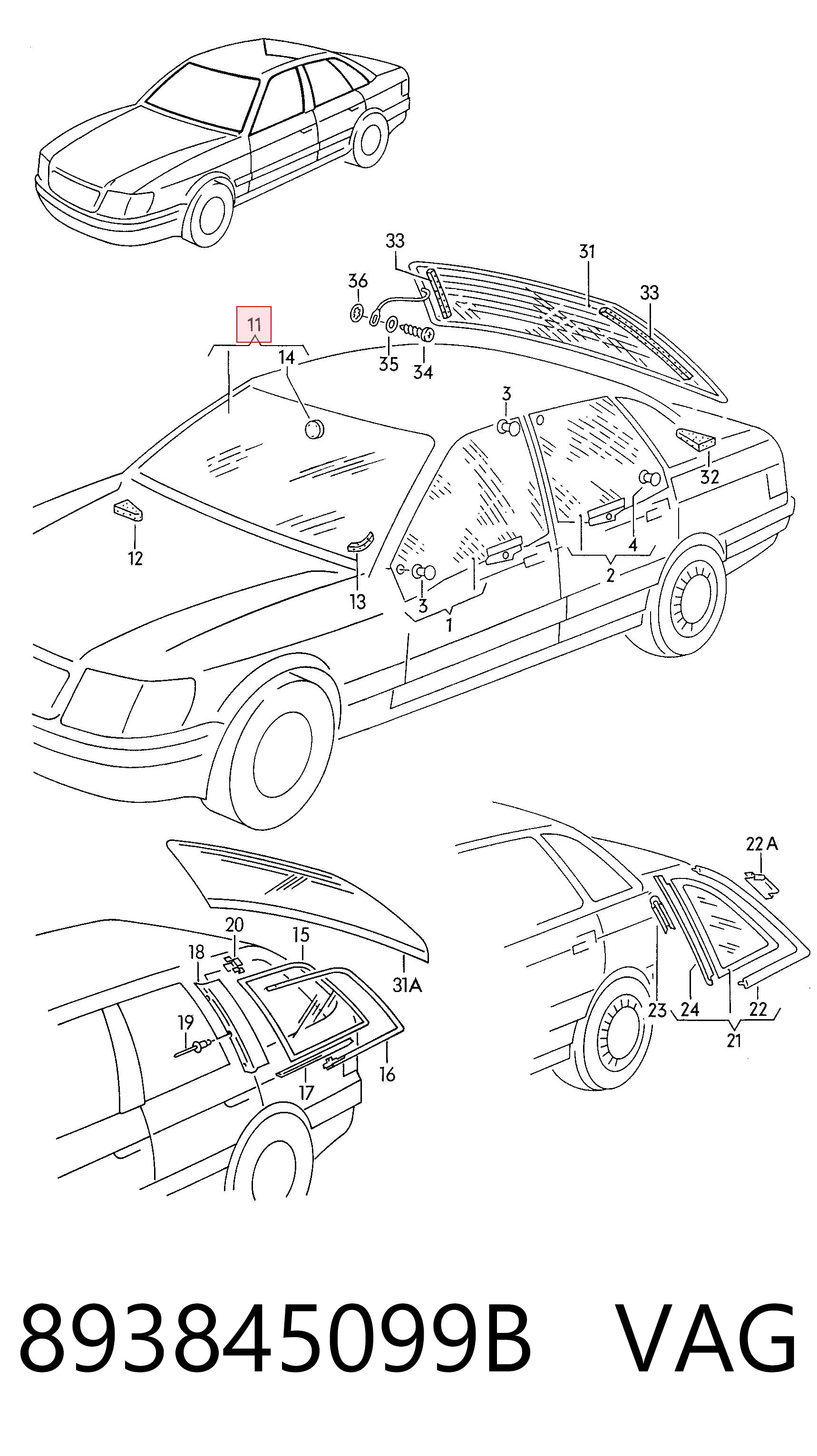  Pára-brisas Audi 80 B4 sedan (8C2) (1991 - 1994) B4