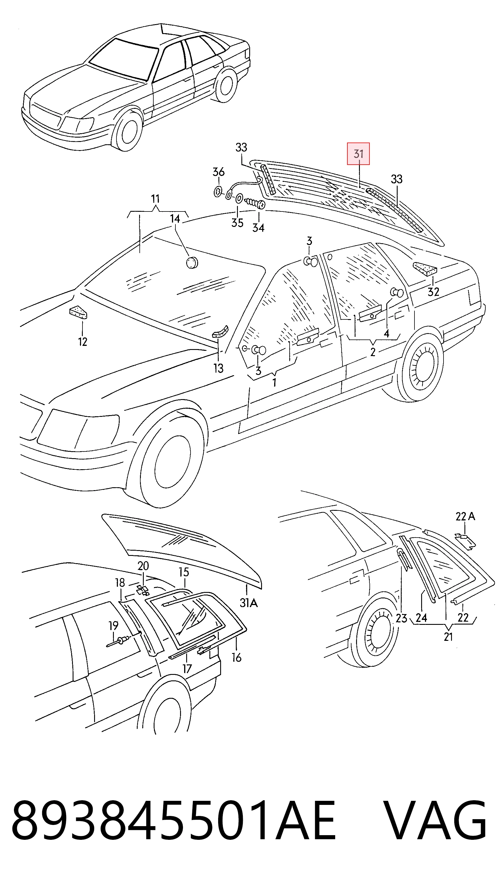 Vidro traseiro Audi 80 89, 89Q, 8A ao melhor preço