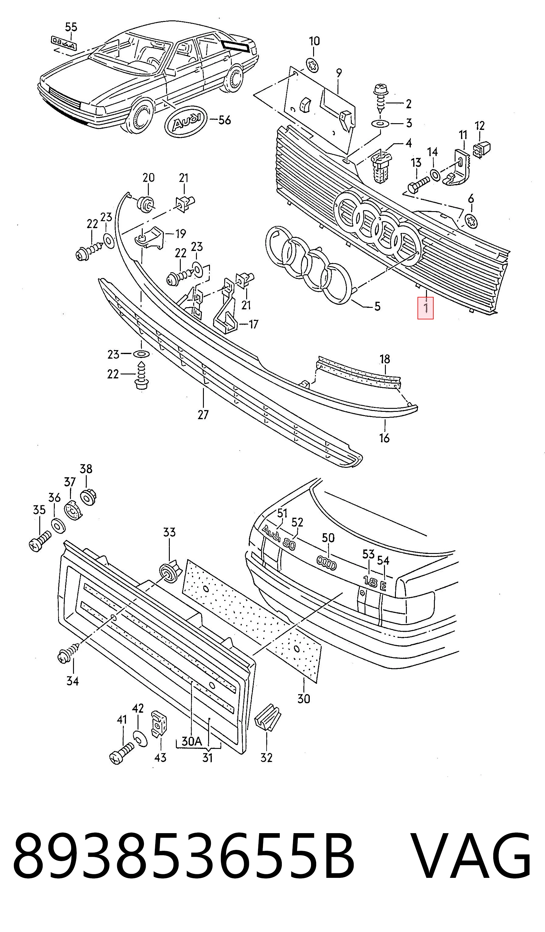 Grelha do radiador para Audi 80 B4 8C2