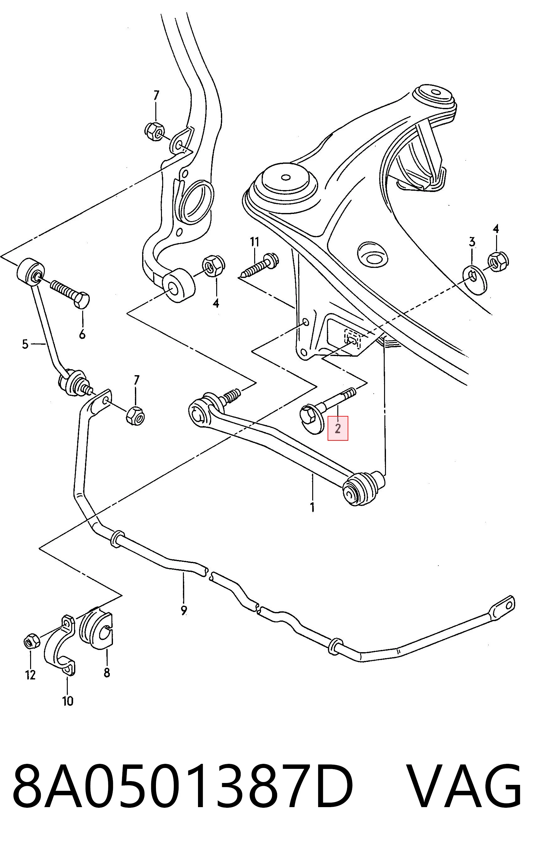 8A0501387D VAG Parafuso de fixação do braço oscilante inferior traseiro, interno