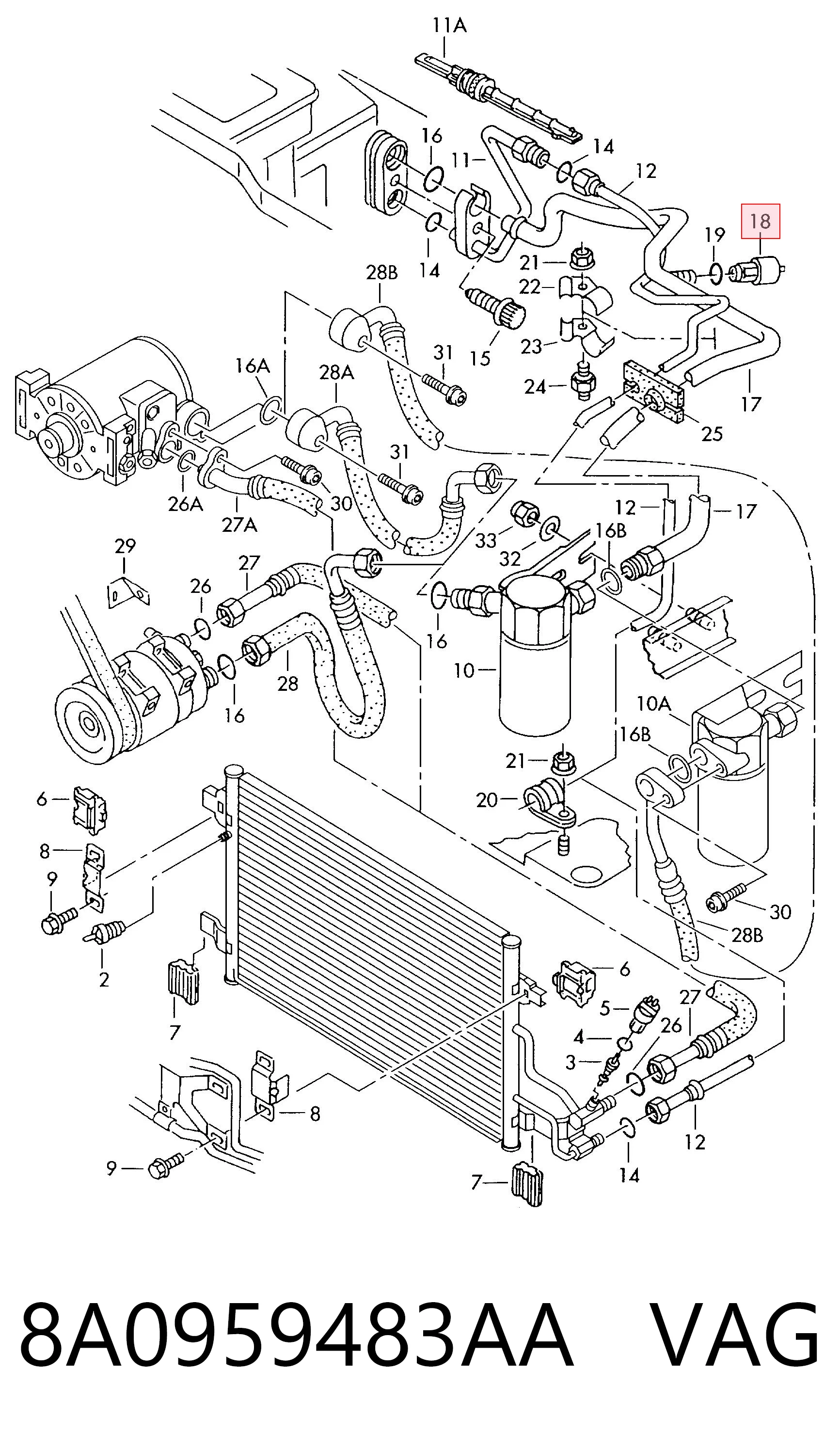8A0959483AA VAG Sensor de pressão absoluta de aparelho de ar condicionado